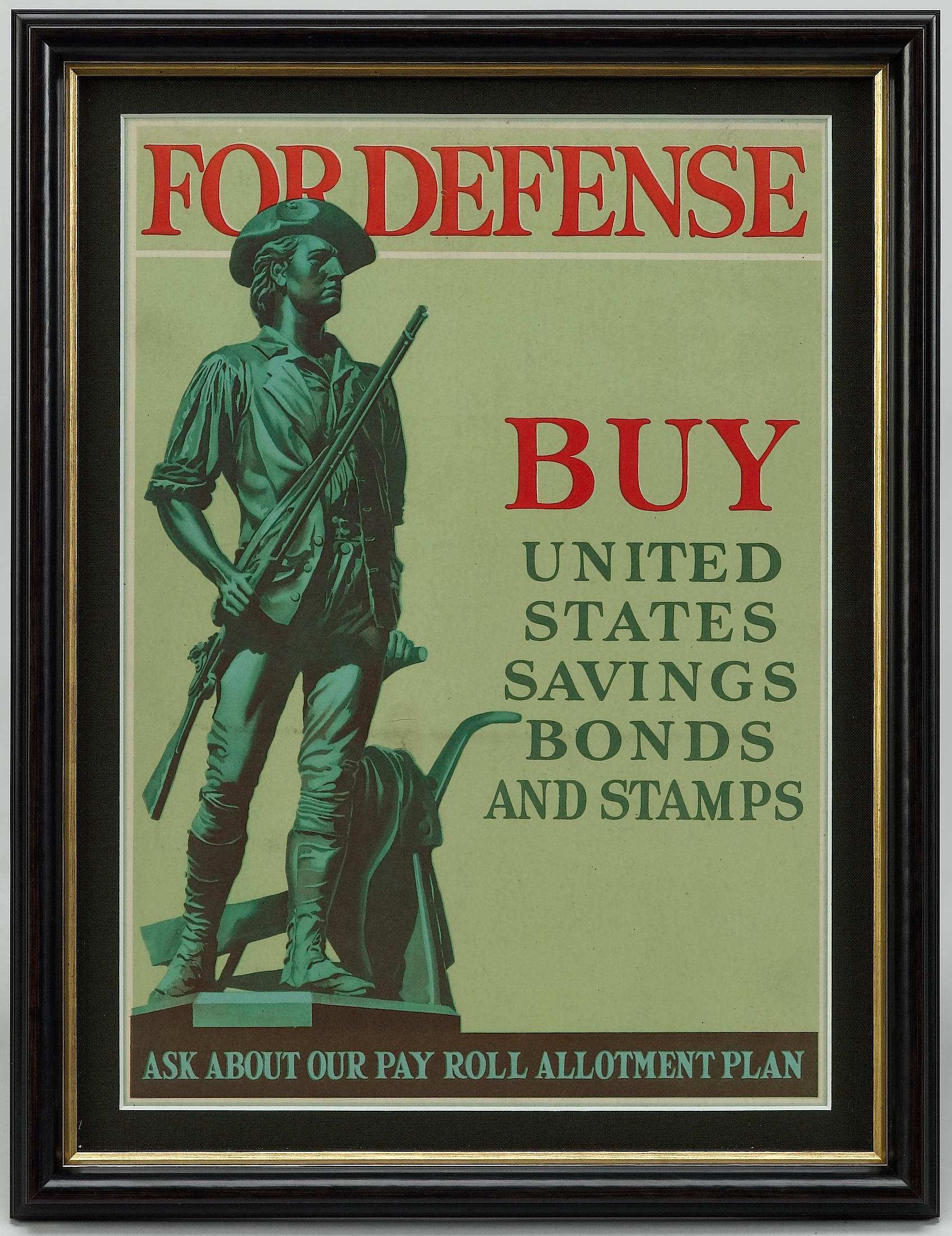 Milieu du XXe siècle « Pour la défense, achetez des obligations d'épargne et des timbres des États-Unis. » Affiche vintage de la Seconde Guerre mondiale en vente
