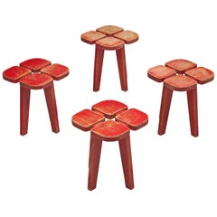 For Erin: Lisa Johansson-Pape Set of Four Red 'Apila' Stools in Pine