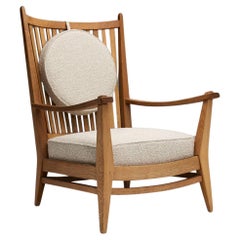 For Grace - Bas van Pelt Oak and Bouclé Lounge Chair, The Netherlands 1940s