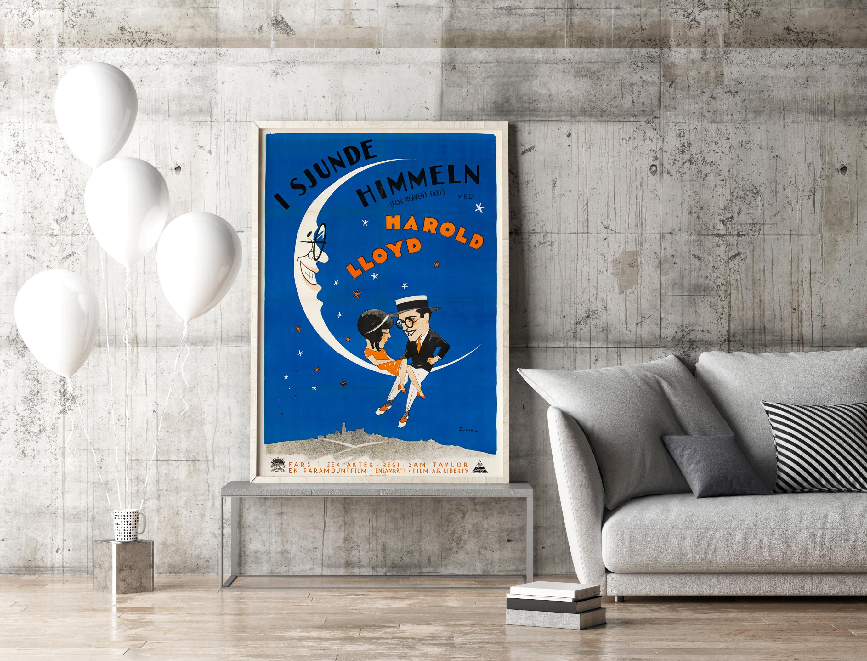 Art Deco 'For Heaven's Sake' Original Vintage Movie Poster by Eric Rohman, Swedish, 1926 For Sale