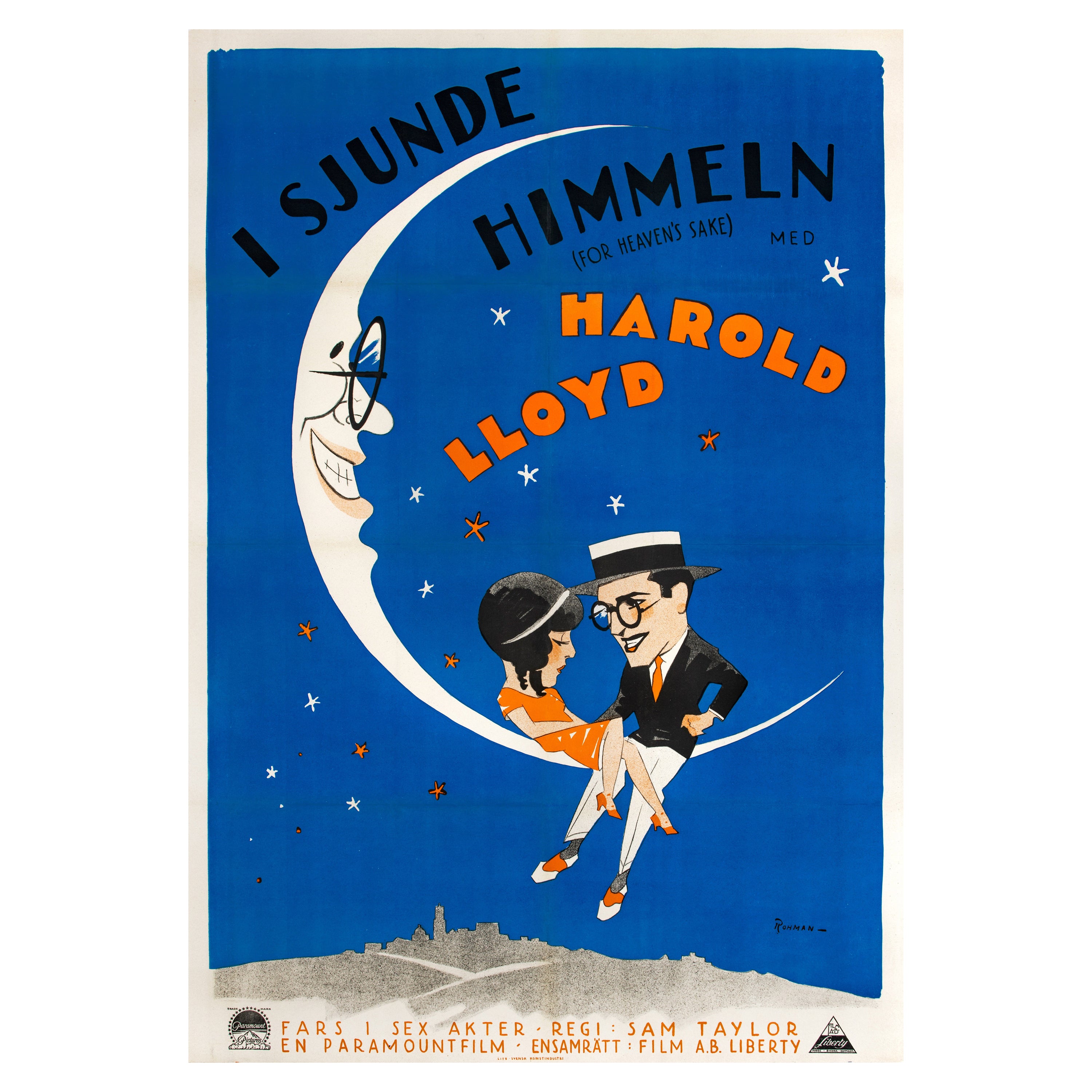 „For Heaven's Sake“ Original-Vintage-Filmplakat von Eric Rohman, Schwedisch, 1926
