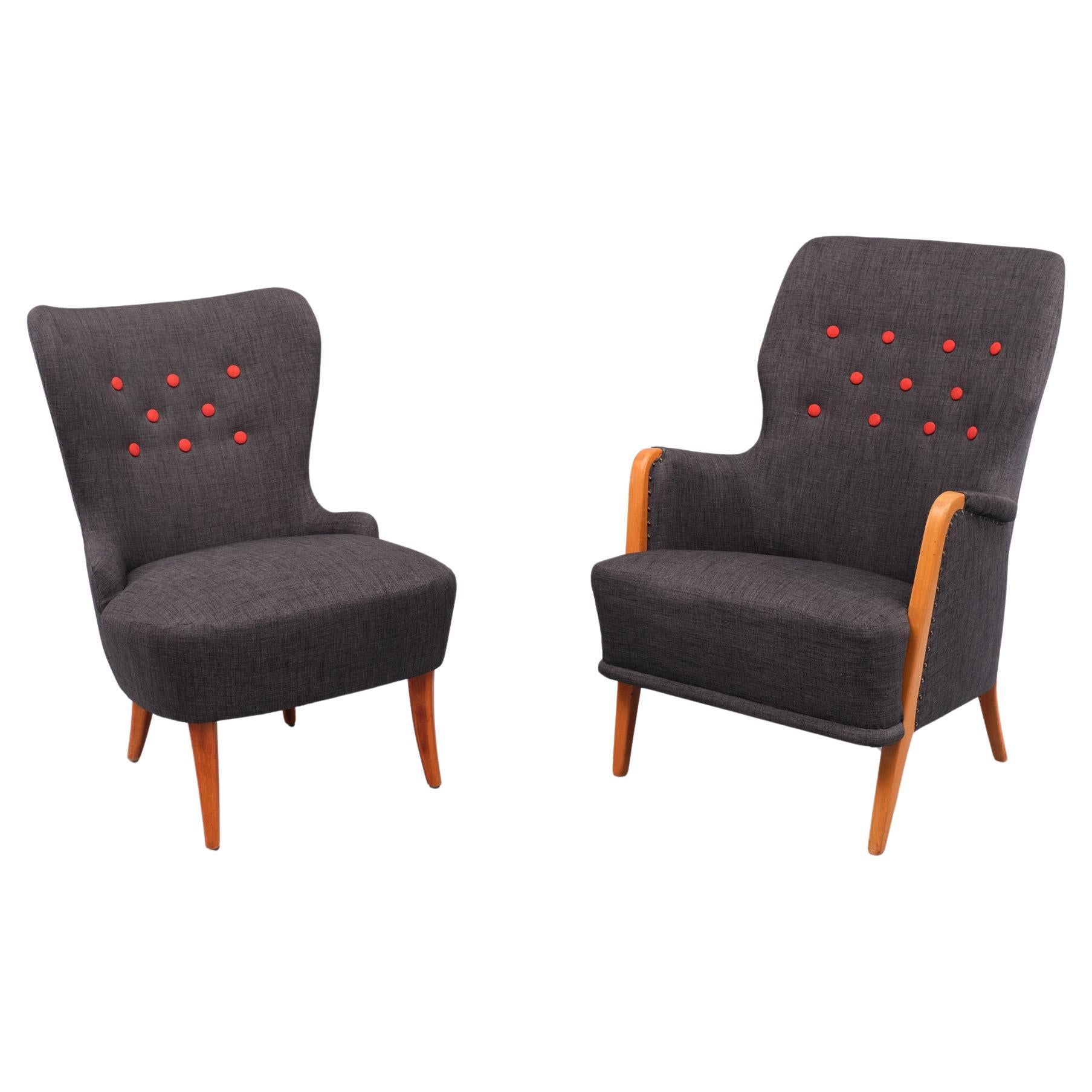 For Him and Her  Easy chairs and matching ottoman . 1950s en vente