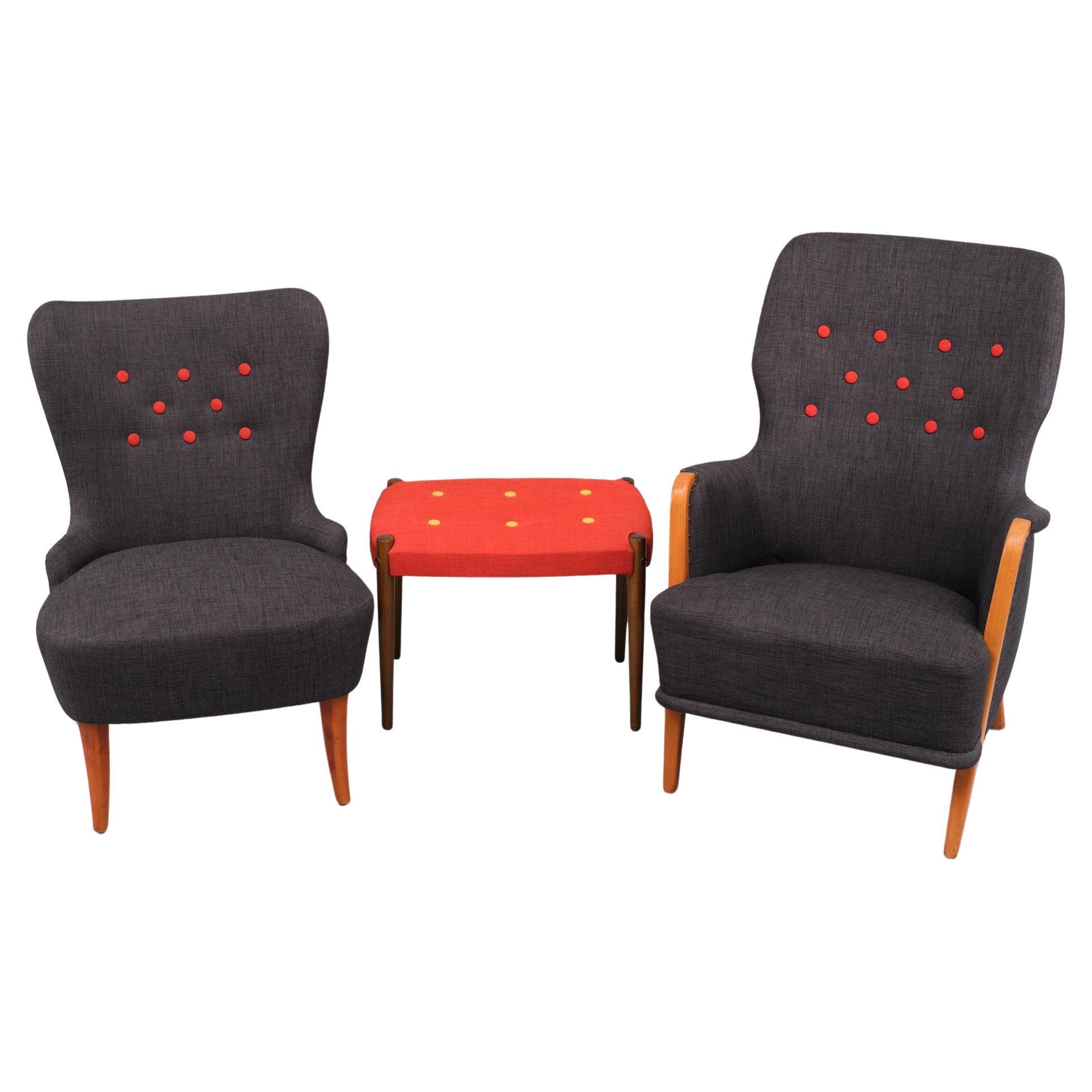 Dutch For Him and Her  Easy chairs and matching ottoman . 1950s   For Sale