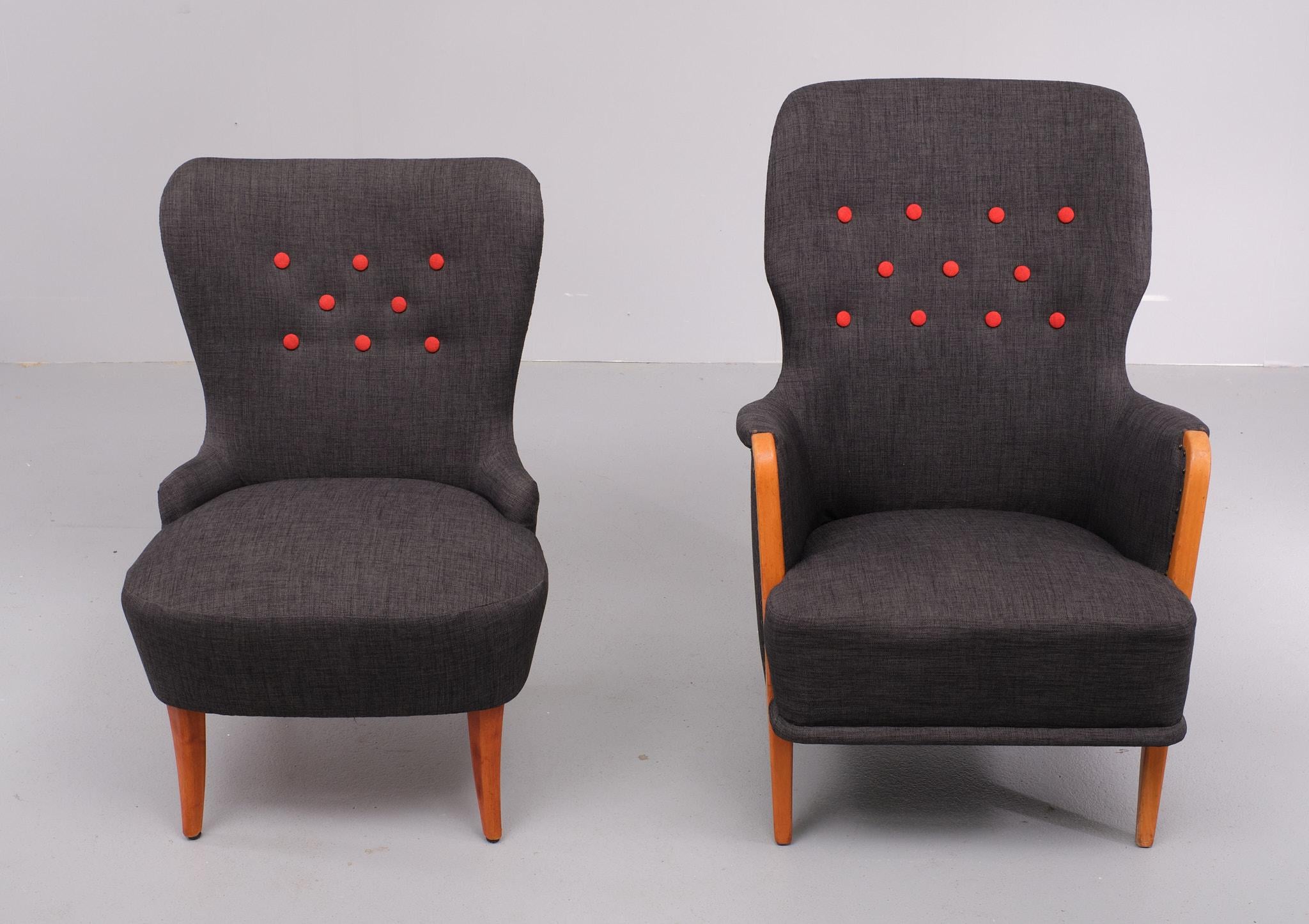 Mid-20th Century For Him and Her  Easy chairs and matching ottoman . 1950s   For Sale