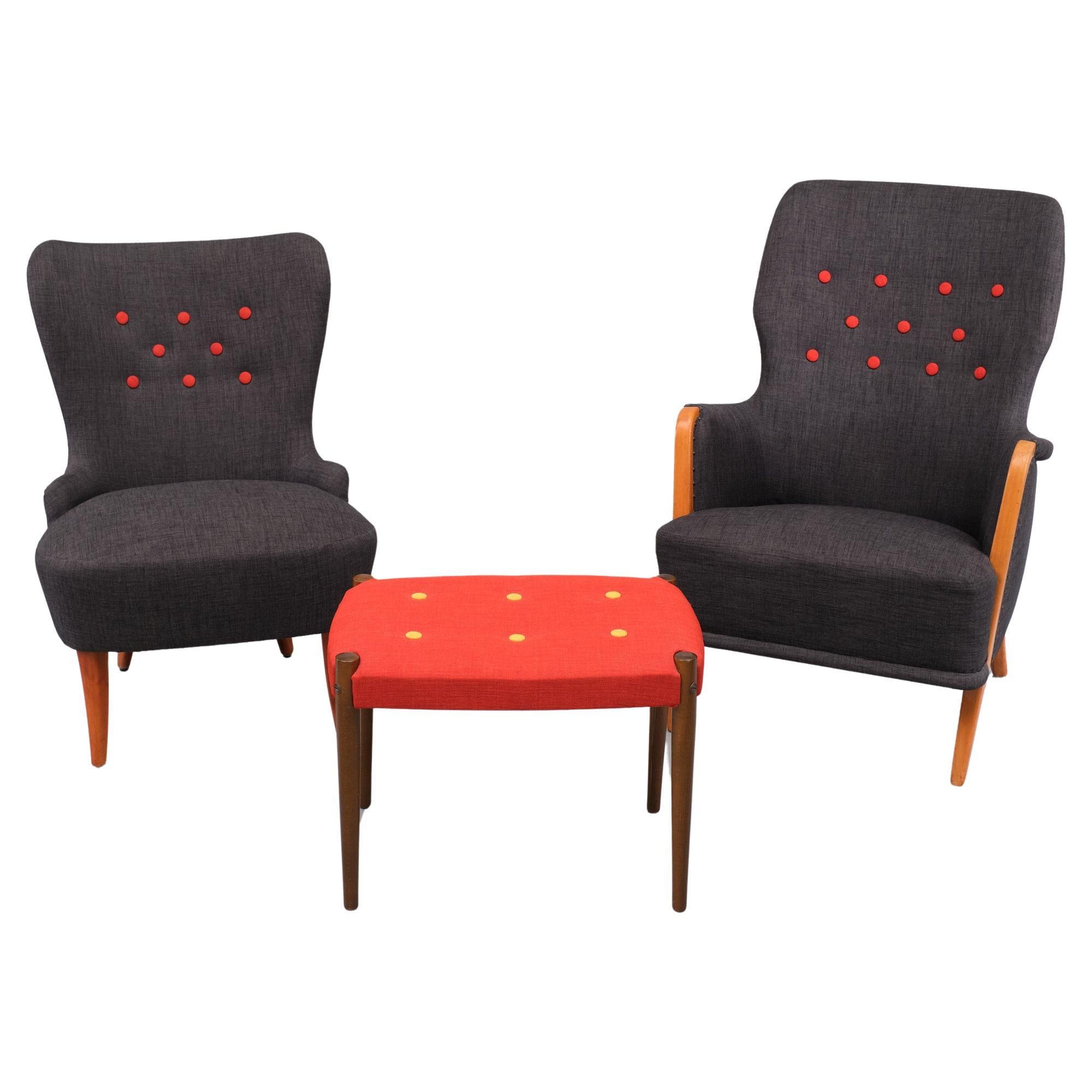 Mid-Century Modern For Him and Her  Easy chairs and matching ottoman . 1950s   For Sale