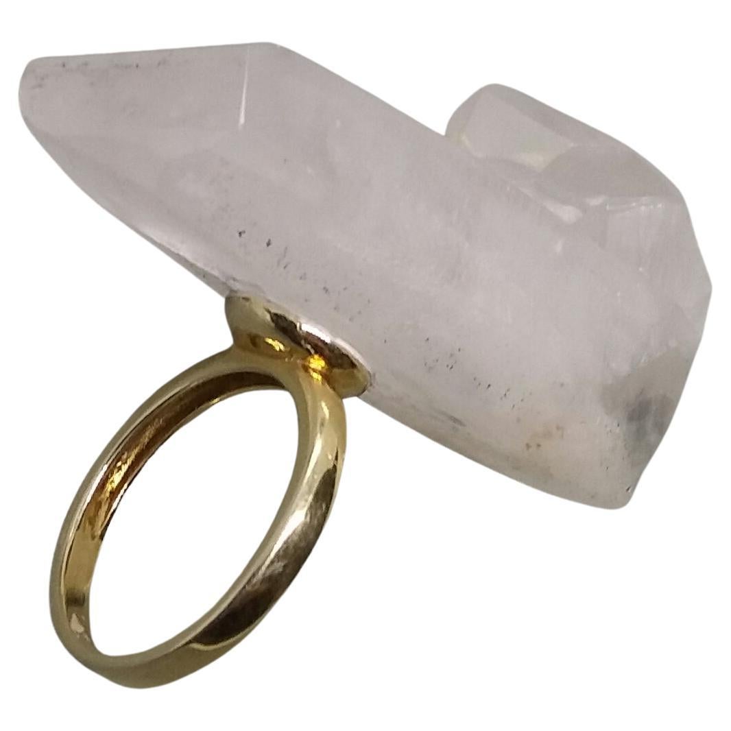 For Jennifer Genuine 104 Carat Quartz Crystal 14K Solid Yellow Gold Fashion Ring For Sale