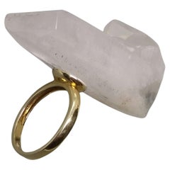 For Jennifer Genuine 104 Carat Quartz Crystal 14K Solid Yellow Gold Fashion Ring