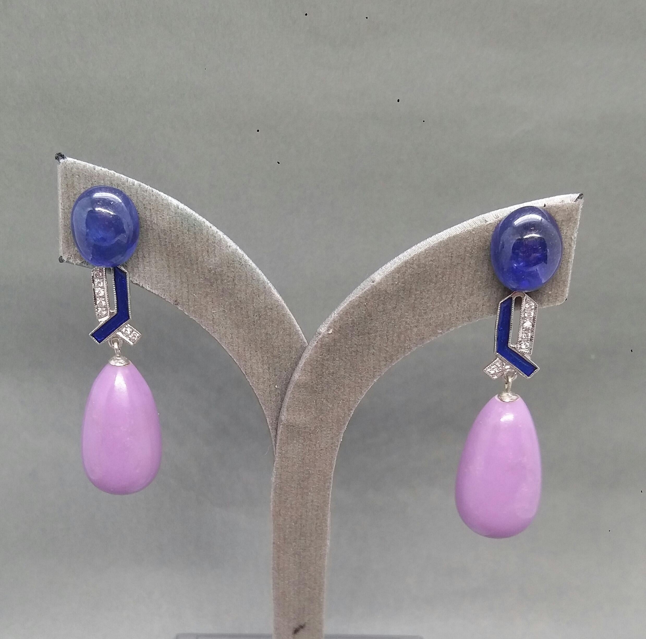 Boucles d'oreilles en or, diamants et émail avec saphirs bleus et Phosphosiderite de style Art Déco KP en vente 1
