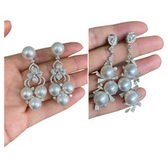 For Lisa 2 Pairs of Rare 18KT South Sea Pearl Diamond Earrings