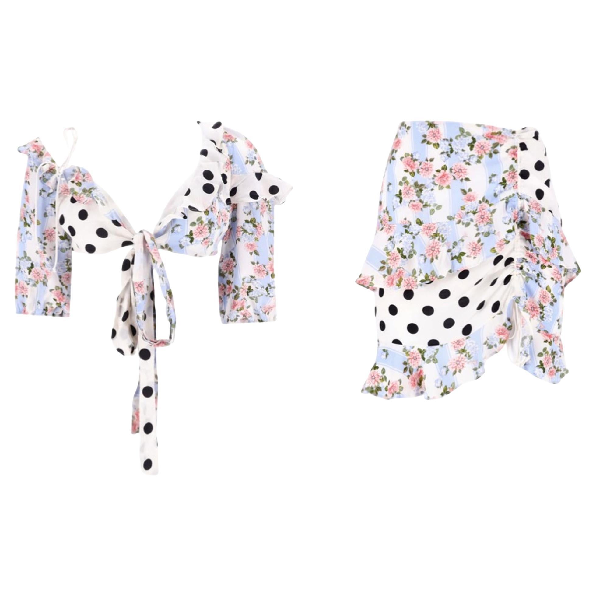 For Love & Lemons Multi-Print Ruffle Detail Cropped Top & Skirt Two-Piece Set en venta
