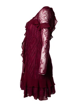 For love & lemons, red lace ruffle dress