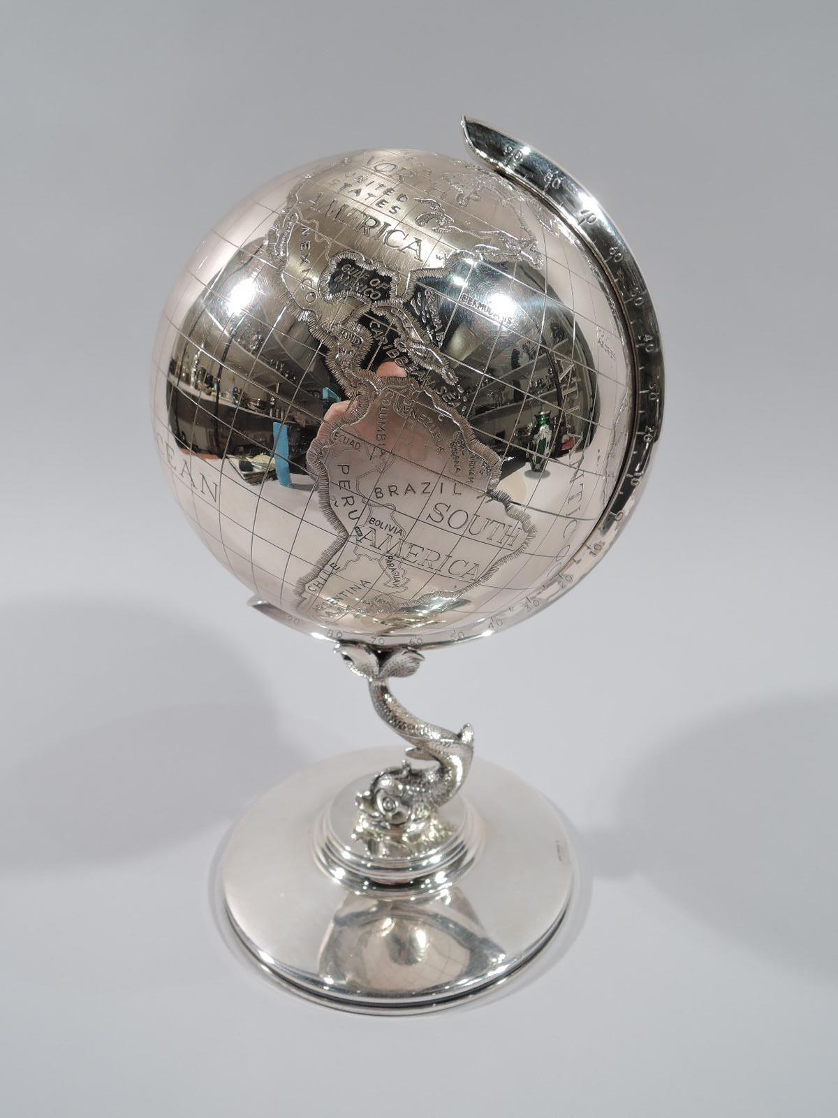 Modern For Office Détente Cold War-Era Sterling Silver Desk Globe