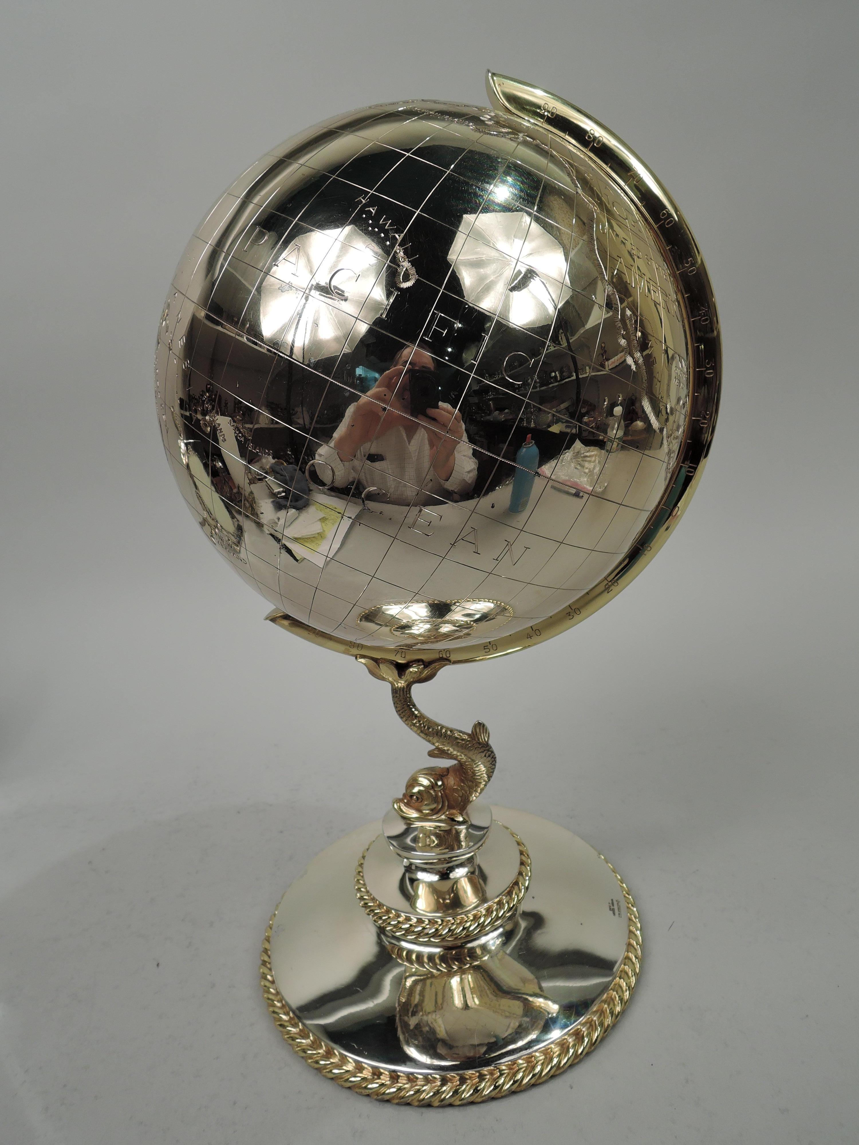Mid-Century Modern for Office Détente, Cold War-Era Sterling Silver Desk Globe