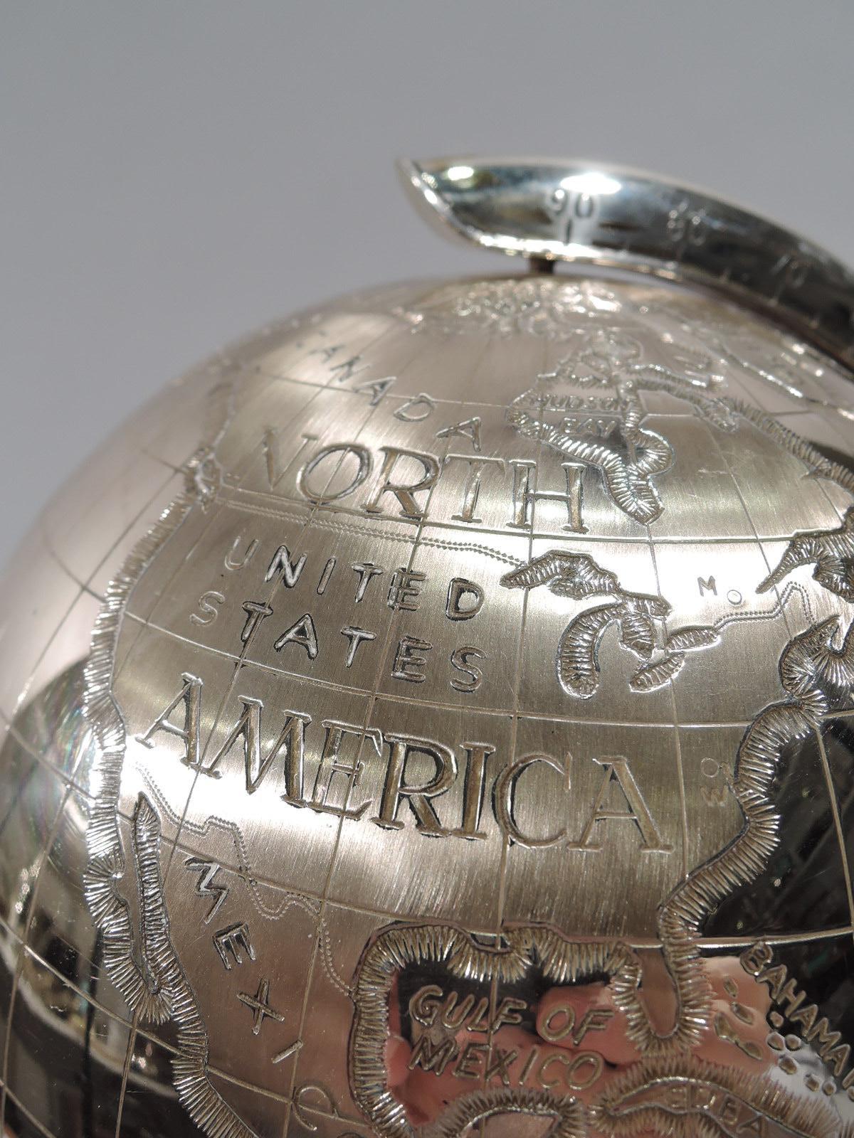 For Office Détente Cold War-Era Sterling Silver Desk Globe In Excellent Condition In New York, NY