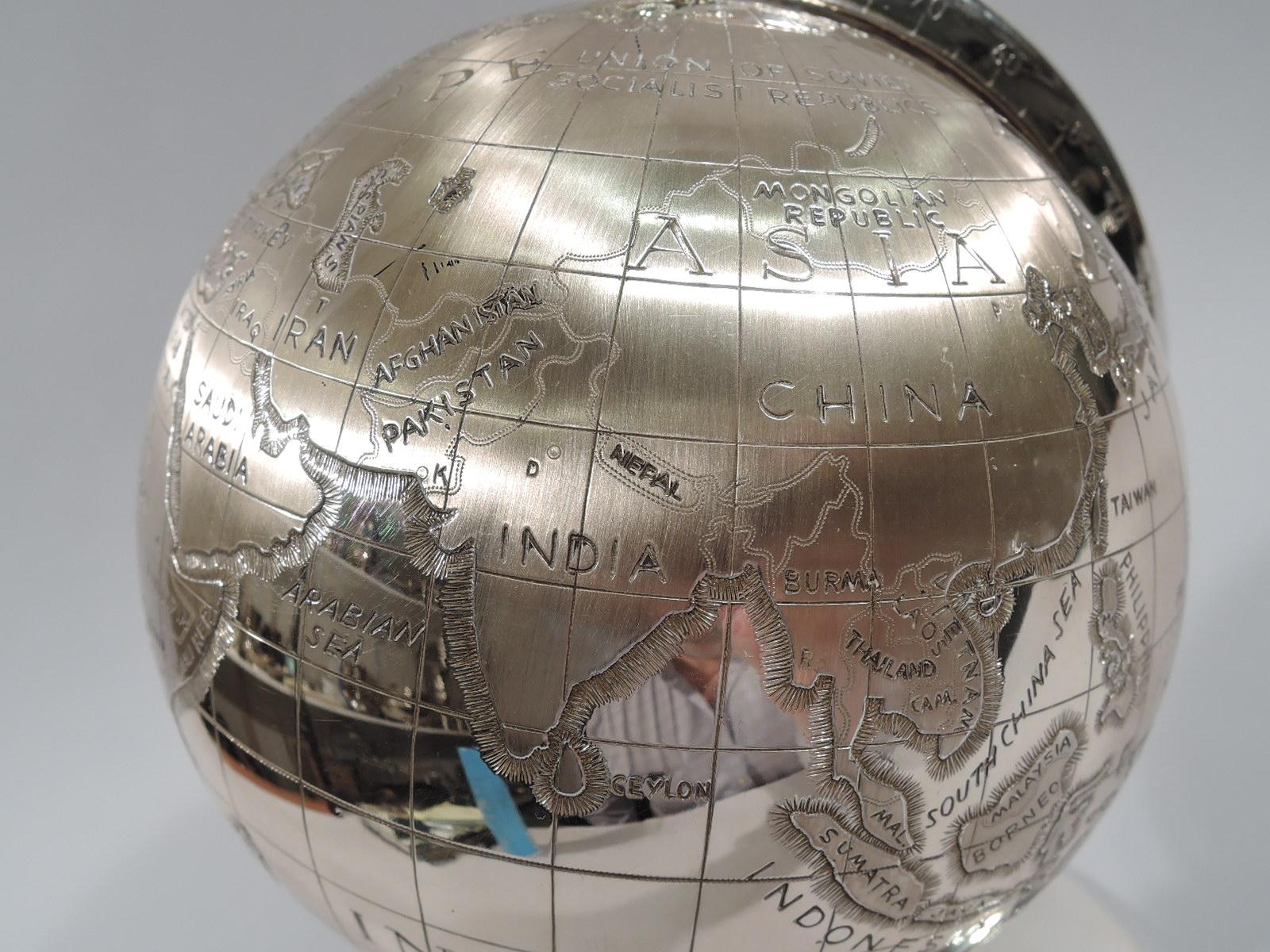 20th Century For Office Détente Cold War-Era Sterling Silver Desk Globe
