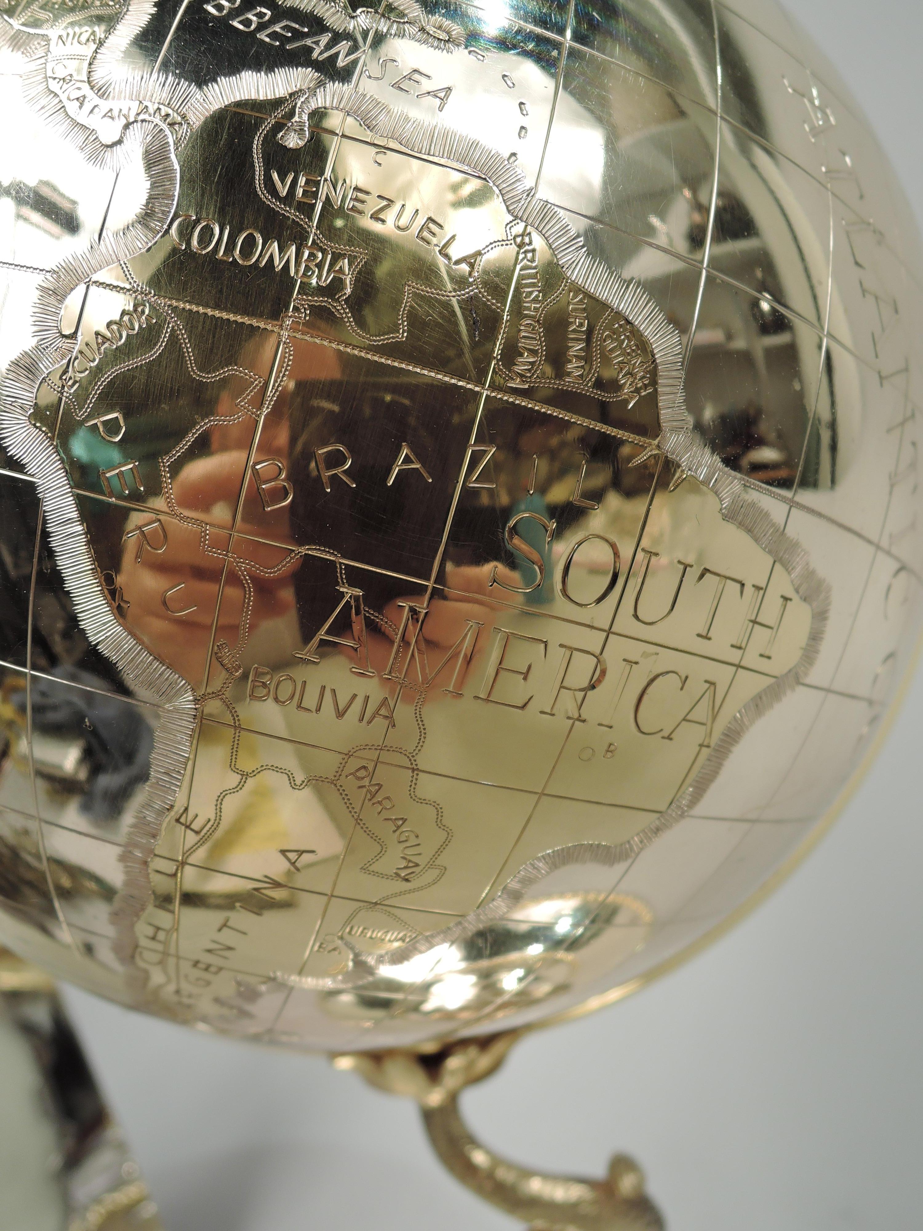 for Office Détente, Cold War-Era Sterling Silver Desk Globe In Good Condition In New York, NY