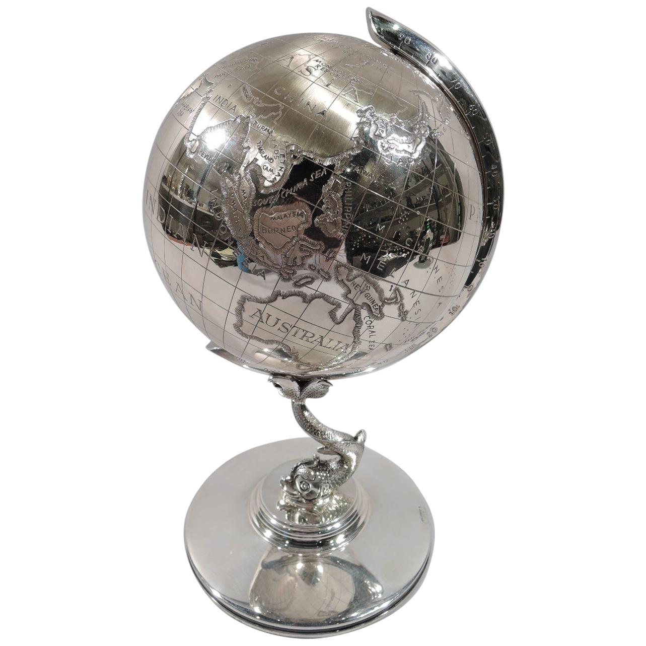 For Office Détente Cold War-Era Sterling Silver Desk Globe