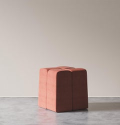 Pouf by Hermhaus, Coral Upholstered Fabric, Mid-Century Modern