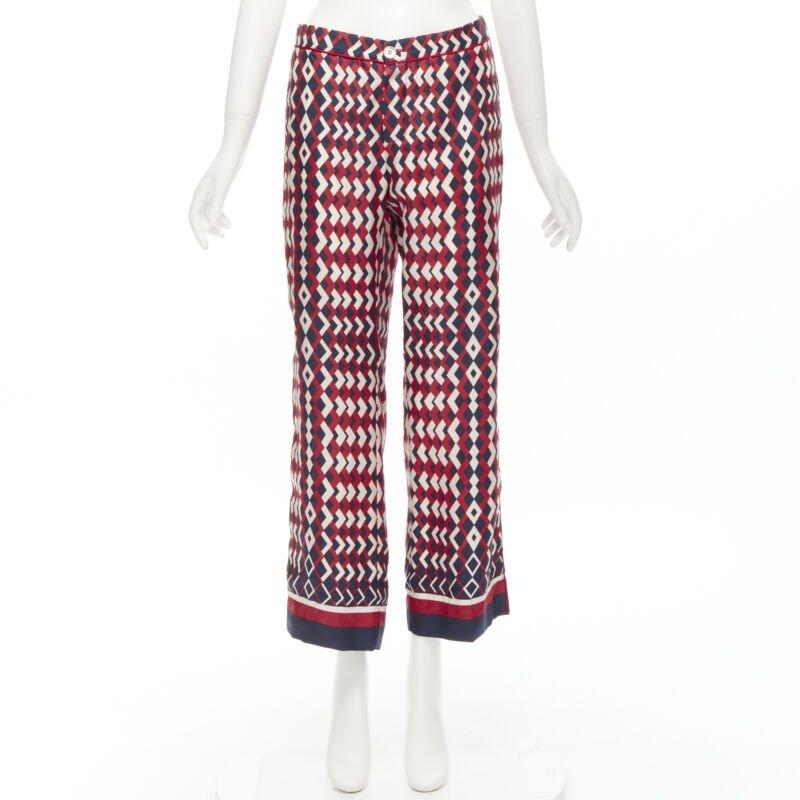 FOR RESTLESS SLEEPER FRS 100% silk blue red geometric print pants L 5