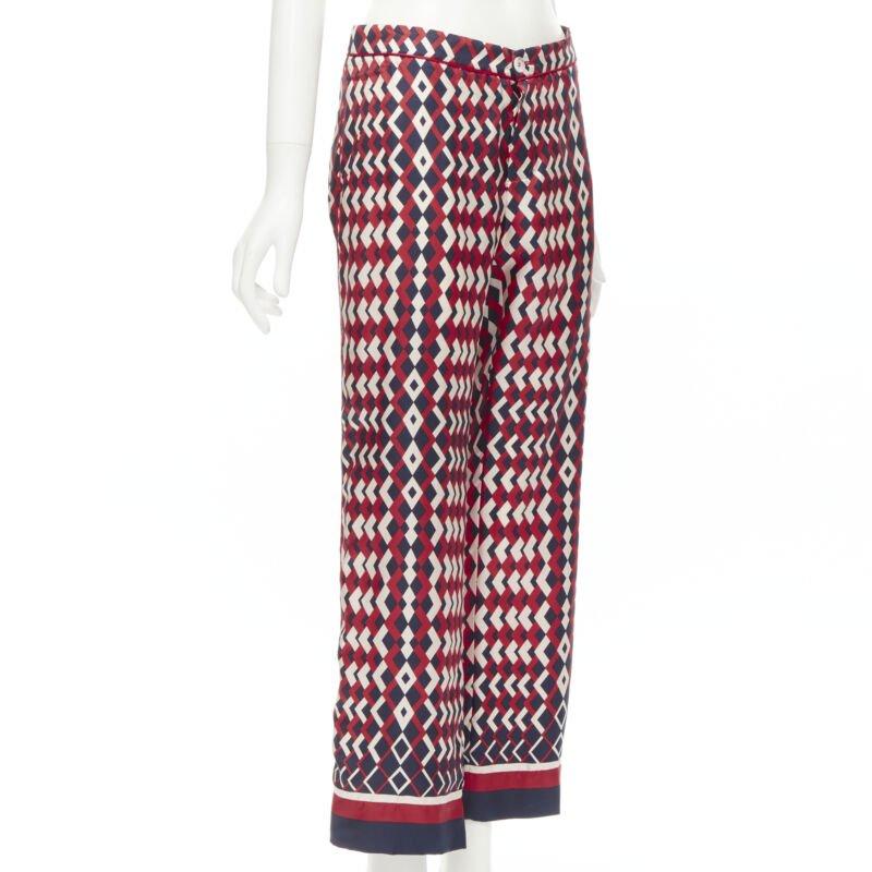 FOR RESTLESS SLEEPER FRS 100% silk blue red geometric print pants L
Reference: AEMA/A00096
Brand: For Restless Sleepers
Material: Silk
Color: Red, Blue
Pattern: Geometric
Closure: Button
Extra Details: Mother-of-pearl concealed button fly. Red