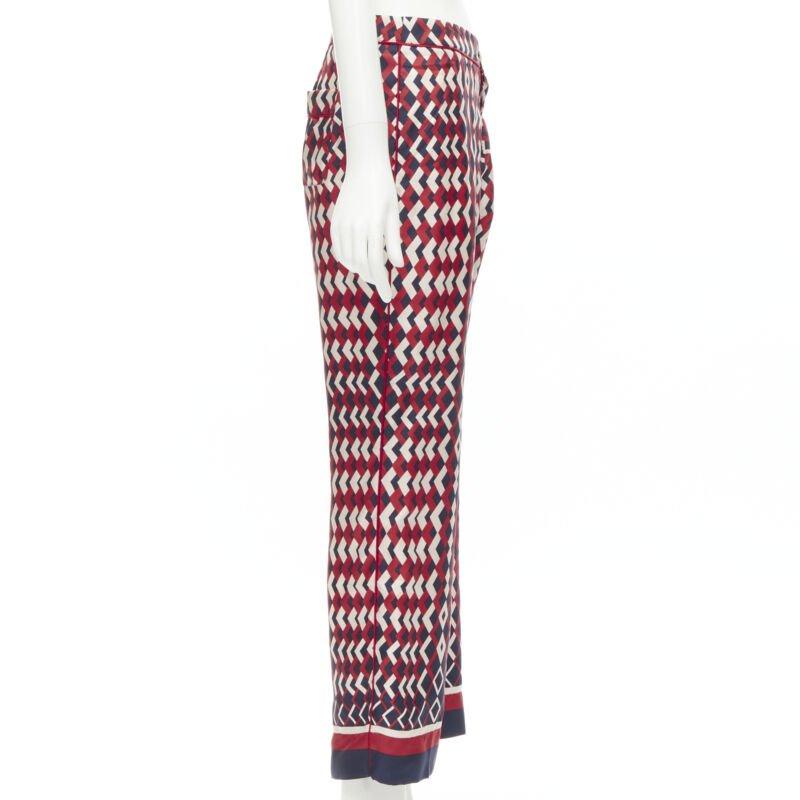 Brown FOR RESTLESS SLEEPER FRS 100% silk blue red geometric print pants L