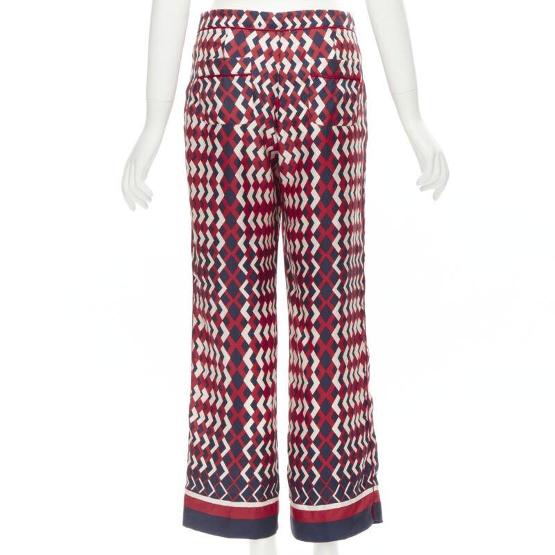 FOR RESTLESS SLEEPER FRS 100% silk blue red geometric print pants L In New Condition In Hong Kong, NT