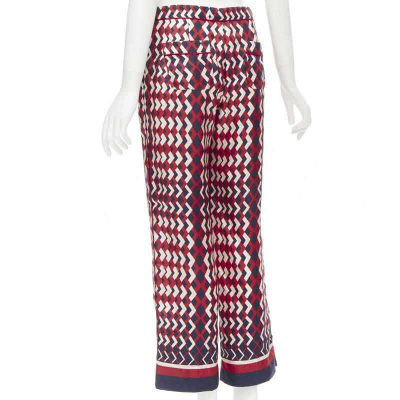 Women's FOR RESTLESS SLEEPER FRS 100% silk blue red geometric print pants L