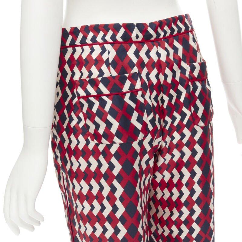 FOR RESTLESS SLEEPER FRS 100% silk blue red geometric print pants L 2