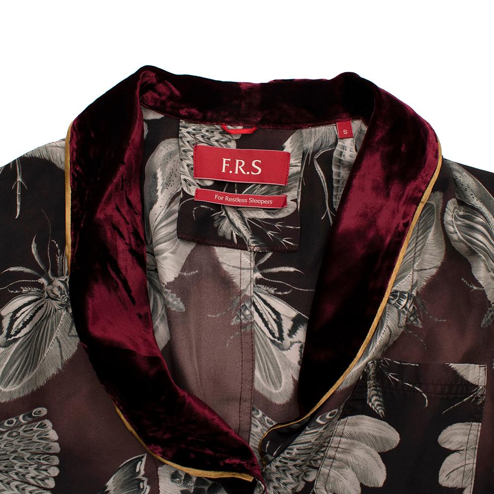 Black For Restless Sleepers Burgundy Insect Print Silk Suit S