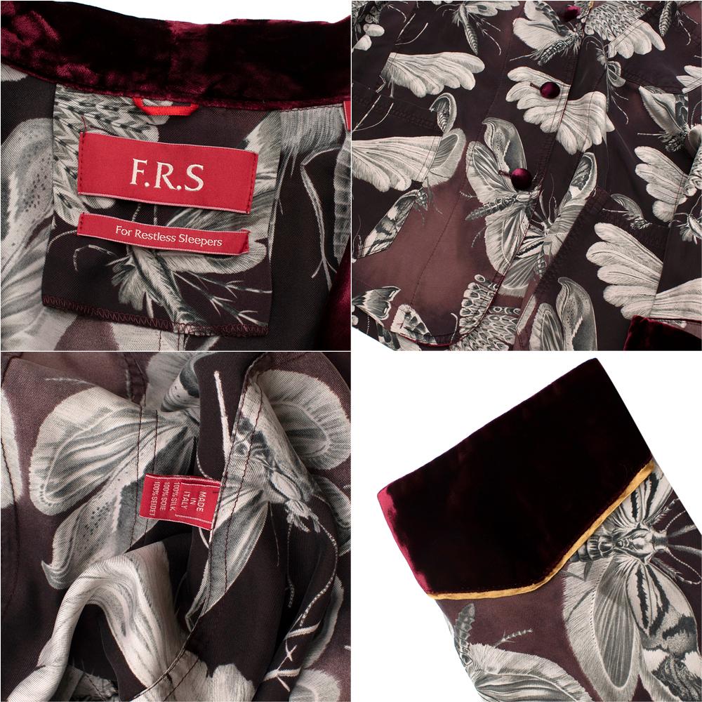 For Restless Sleepers Burgundy Insect Print Silk Suit S 2