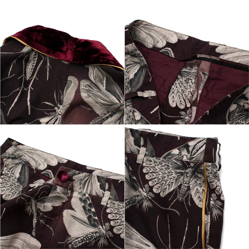 For Restless Sleepers Burgundy Insect Print Silk Suit S 3