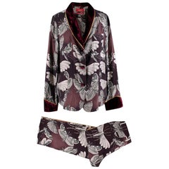 For Restless Sleepers Burgundy Insect Print Silk Suit S