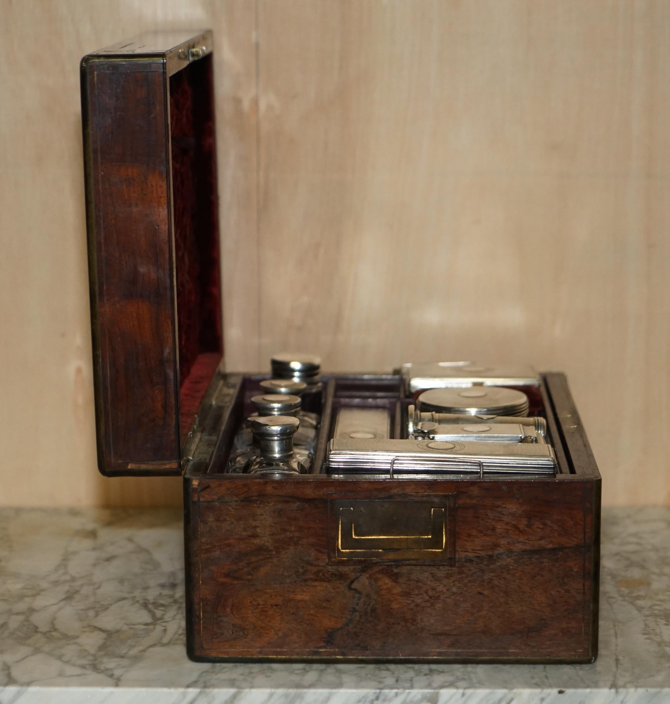 for Restoration Antique Hardwood Brass Vanity Box Sterling Silver Pieces Inside For Sale 8