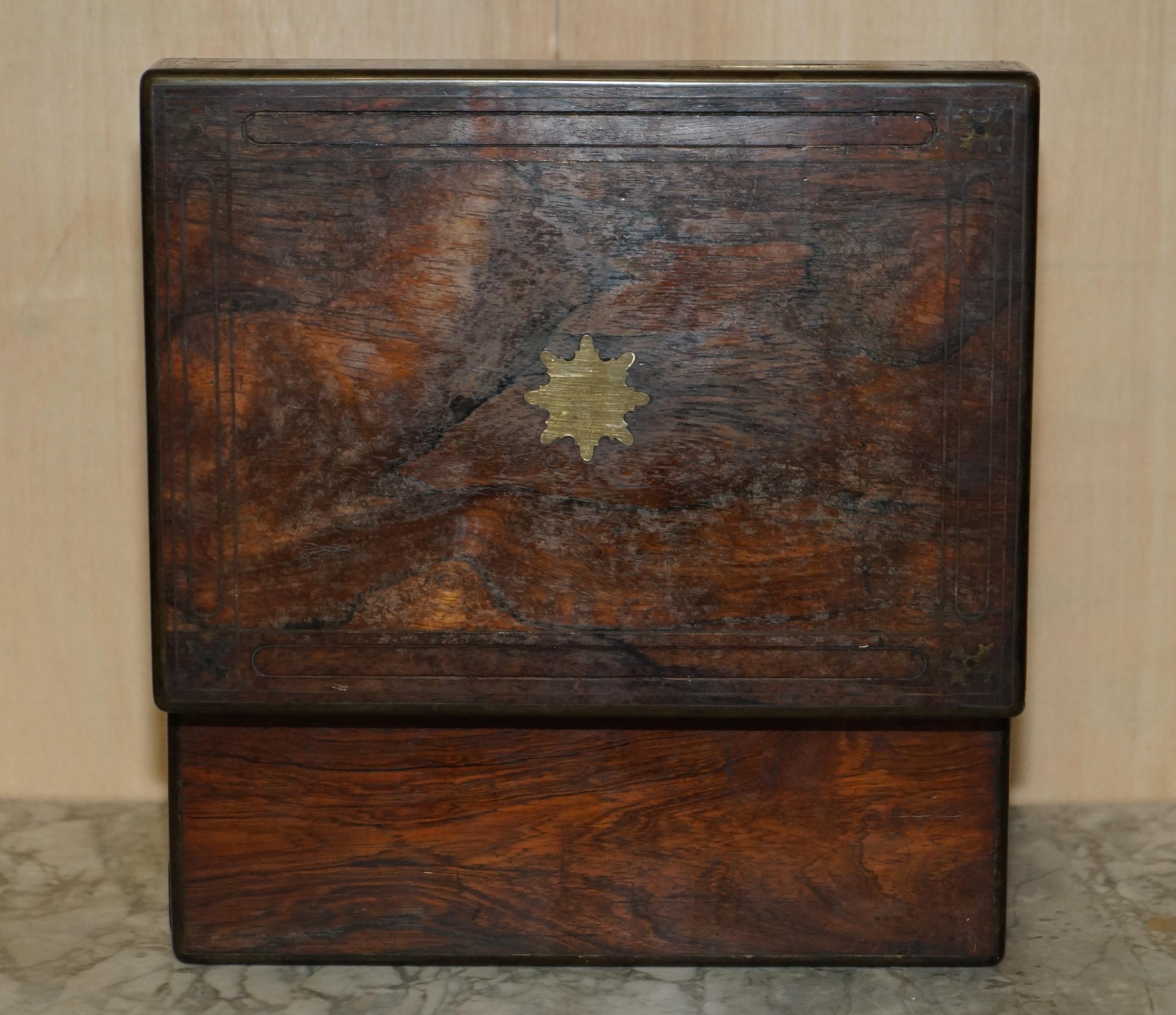 for Restoration Antique Hardwood Brass Vanity Box Sterling Silver Pieces Inside For Sale 9