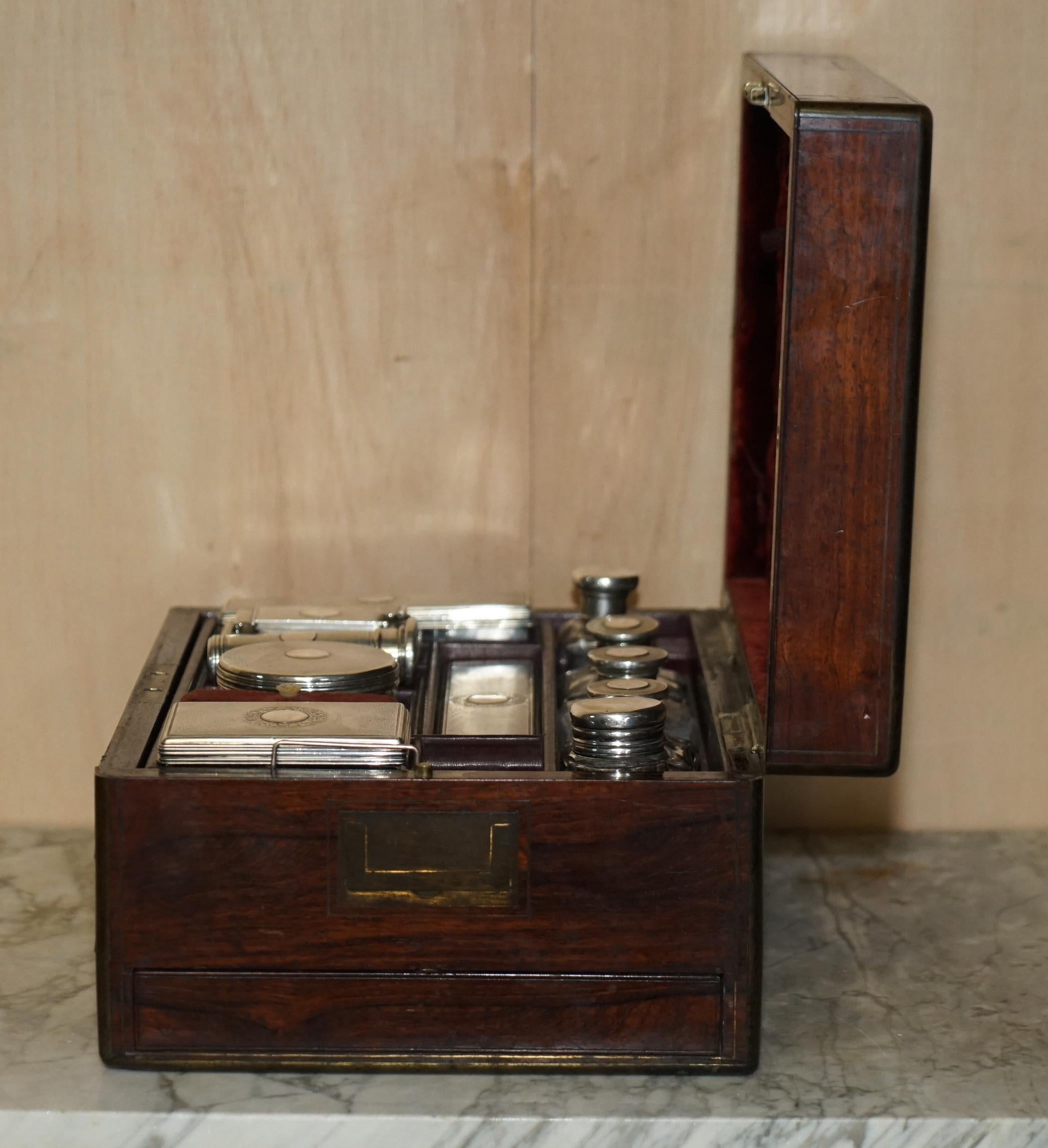 for Restoration Antique Hardwood Brass Vanity Box Sterling Silver Pieces Inside For Sale 10