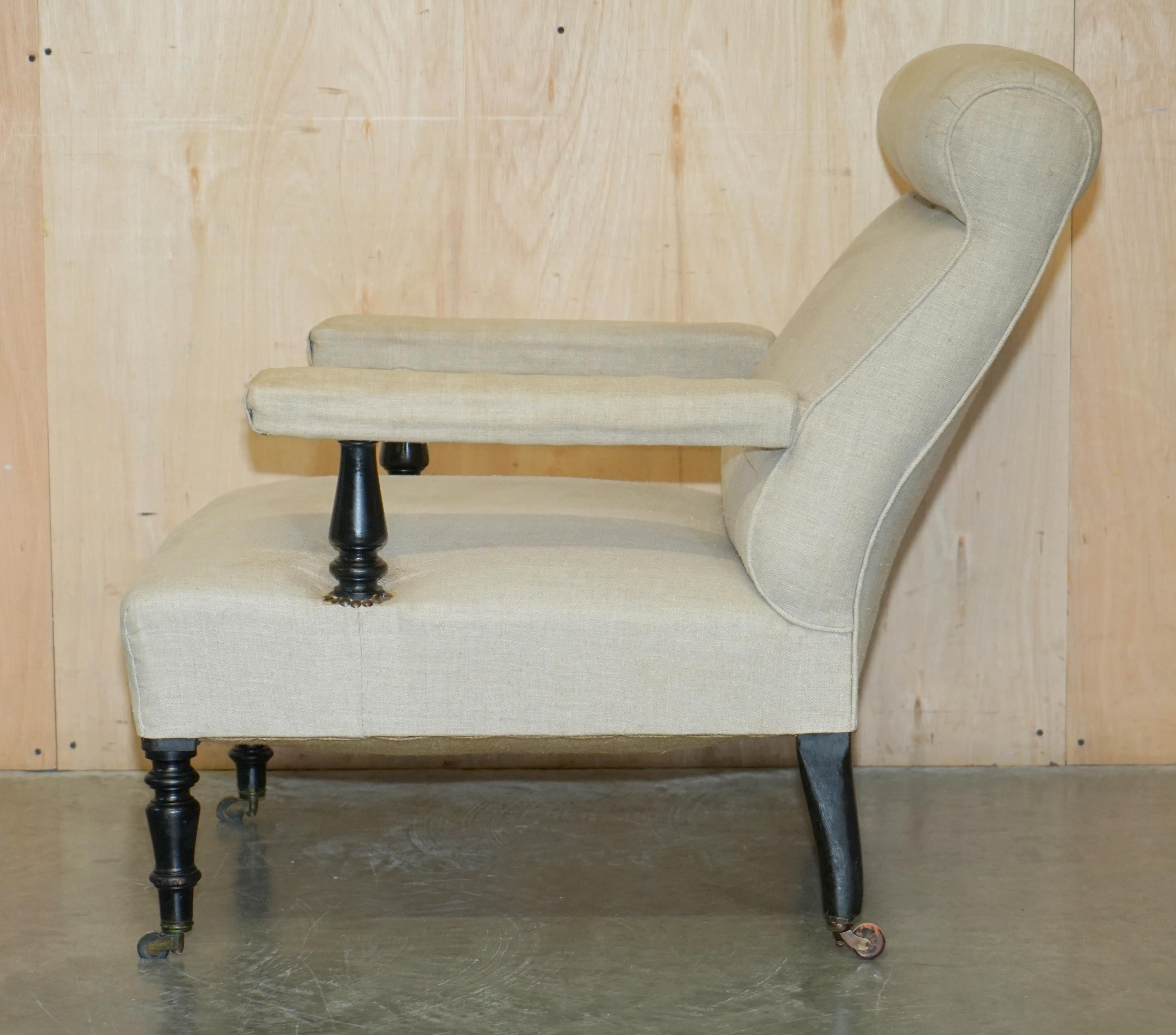 FOR RESTORATION REUPHOLSTERY ANTiQUE VICTORIAN 1870 LIBRARY READING ARMCHAIR For Sale 7
