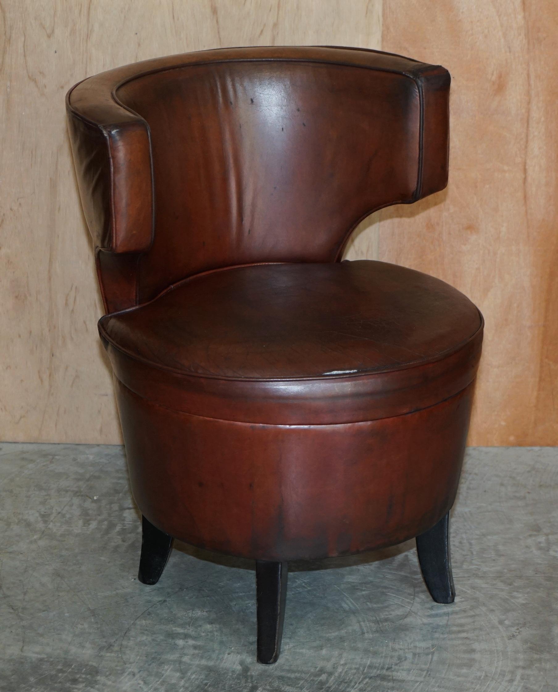 For Restoration Suite of 6 Very Comfortable Aged Brown Leather Tub Armchairs 4