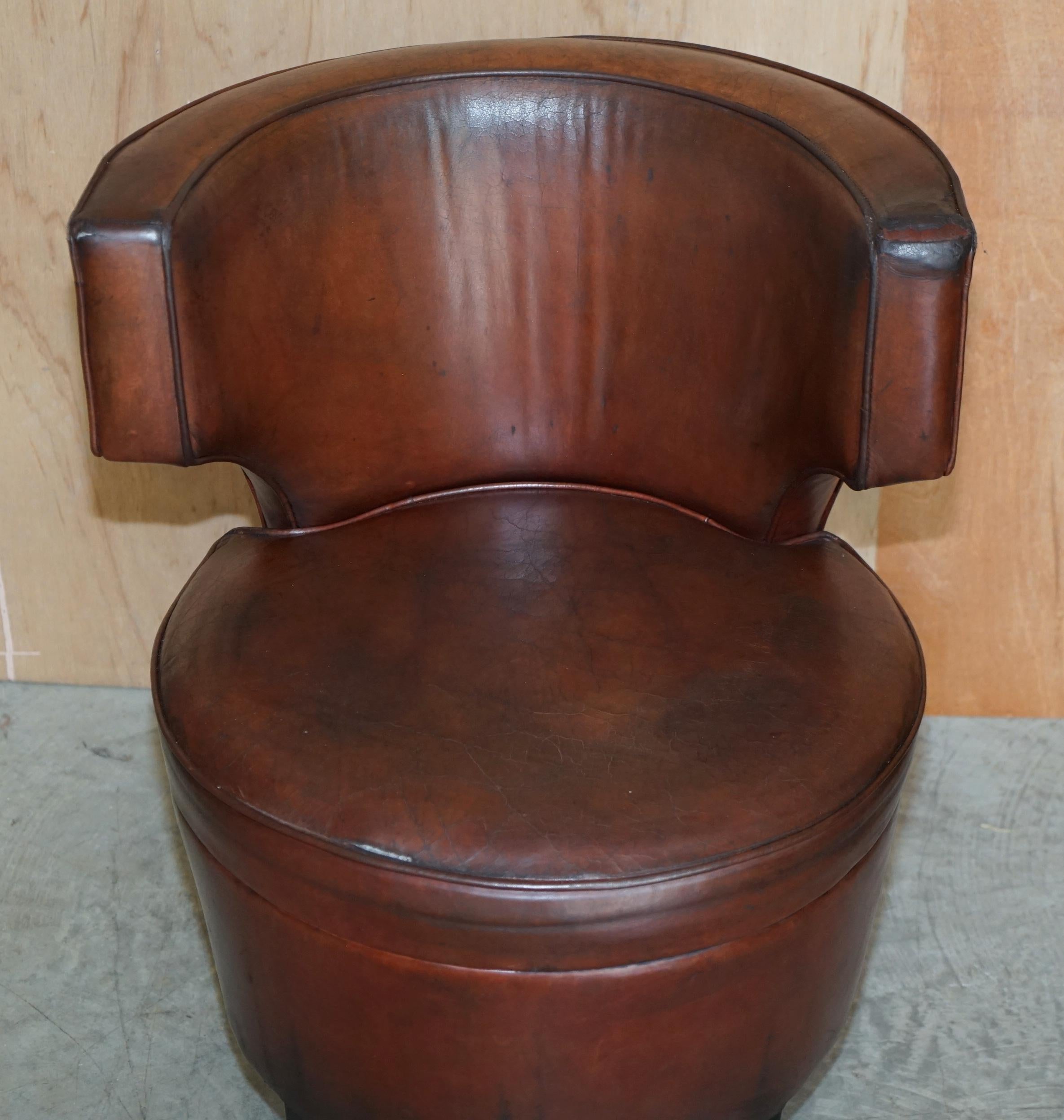 For Restoration Suite of 6 Very Comfortable Aged Brown Leather Tub Armchairs 5