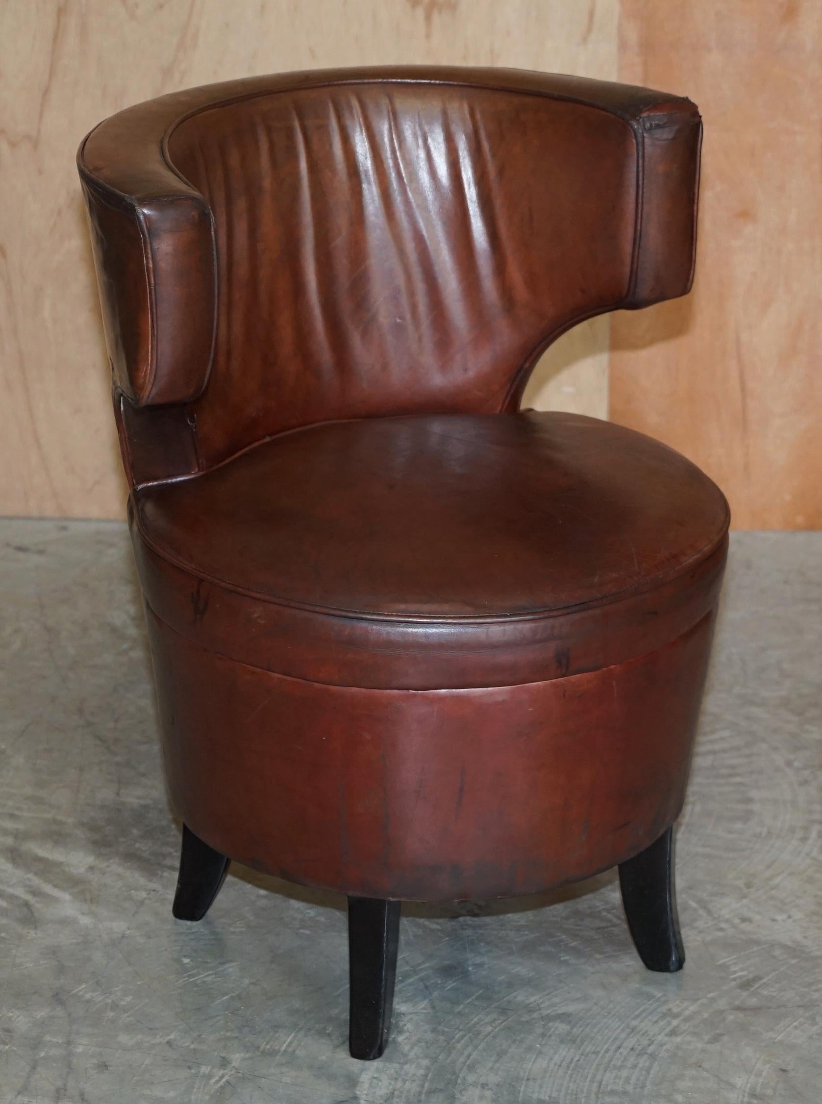 For Restoration Suite of 6 Very Comfortable Aged Brown Leather Tub Armchairs 6