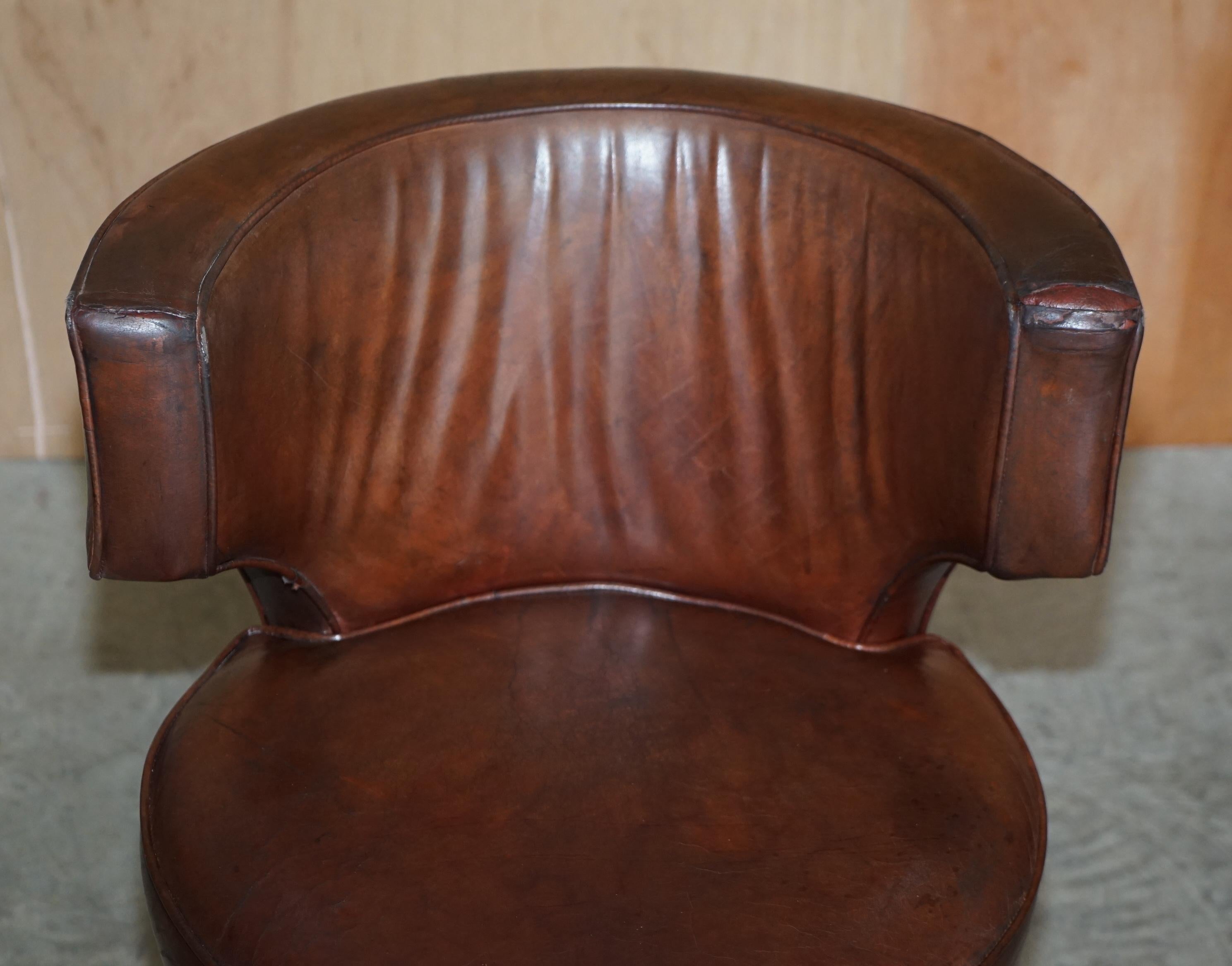For Restoration Suite of 6 Very Comfortable Aged Brown Leather Tub Armchairs 7