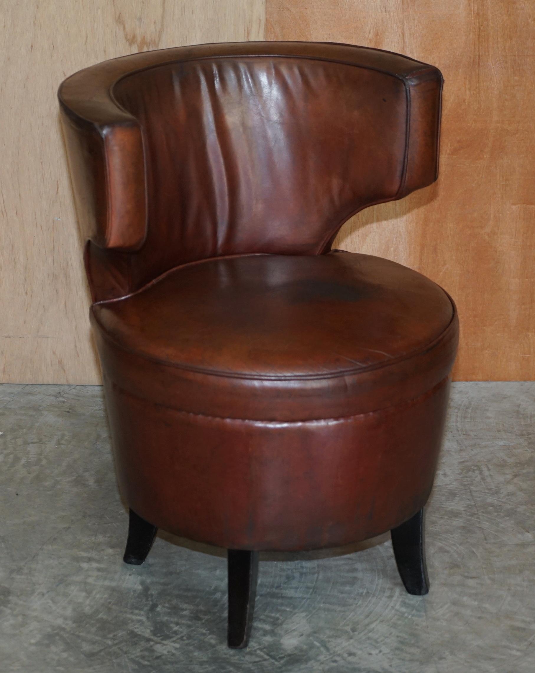 For Restoration Suite of 6 Very Comfortable Aged Brown Leather Tub Armchairs 8