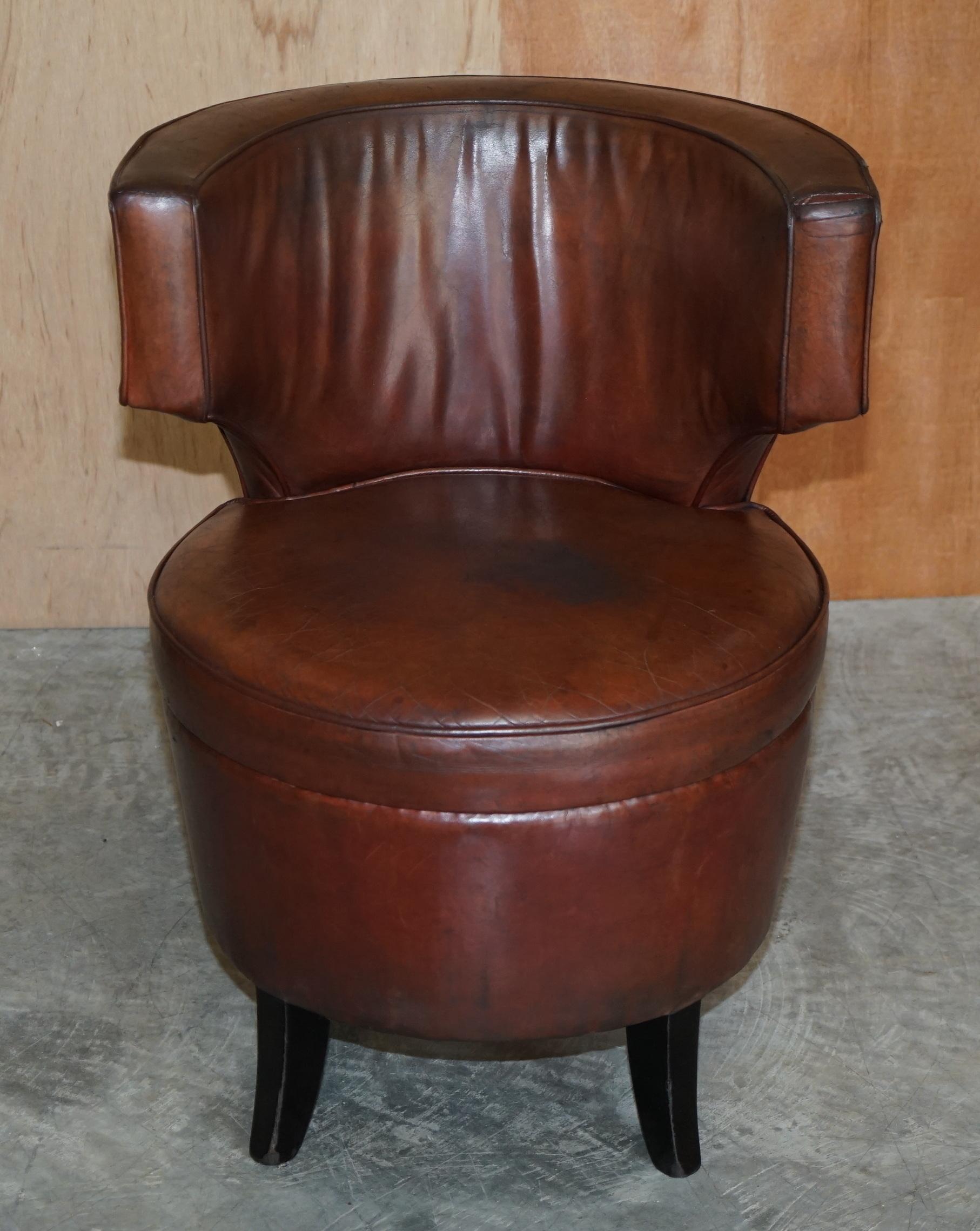 For Restoration Suite of 6 Very Comfortable Aged Brown Leather Tub Armchairs 9