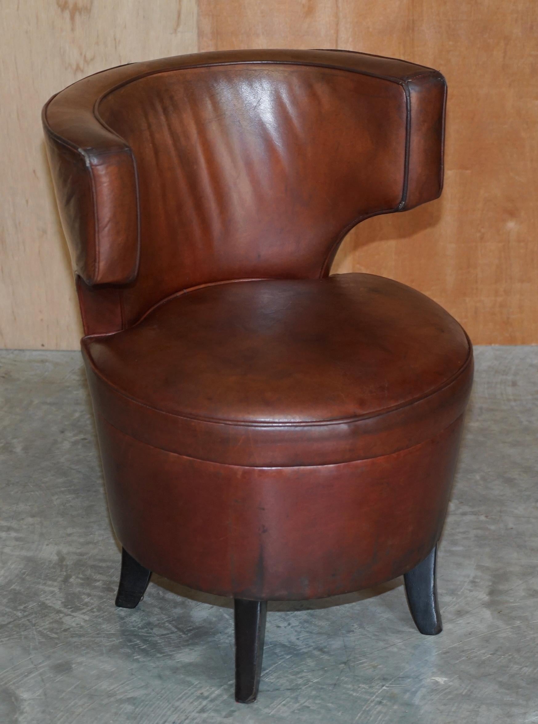 For Restoration Suite of 6 Very Comfortable Aged Brown Leather Tub Armchairs 11