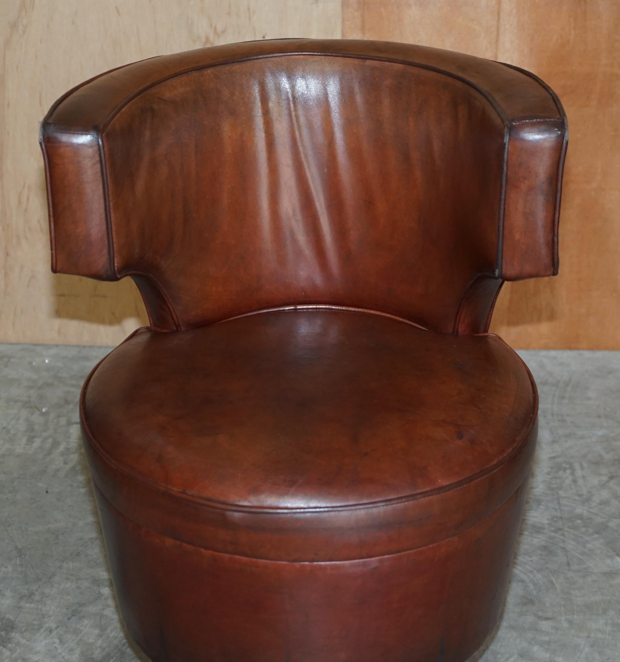 For Restoration Suite of 6 Very Comfortable Aged Brown Leather Tub Armchairs 12