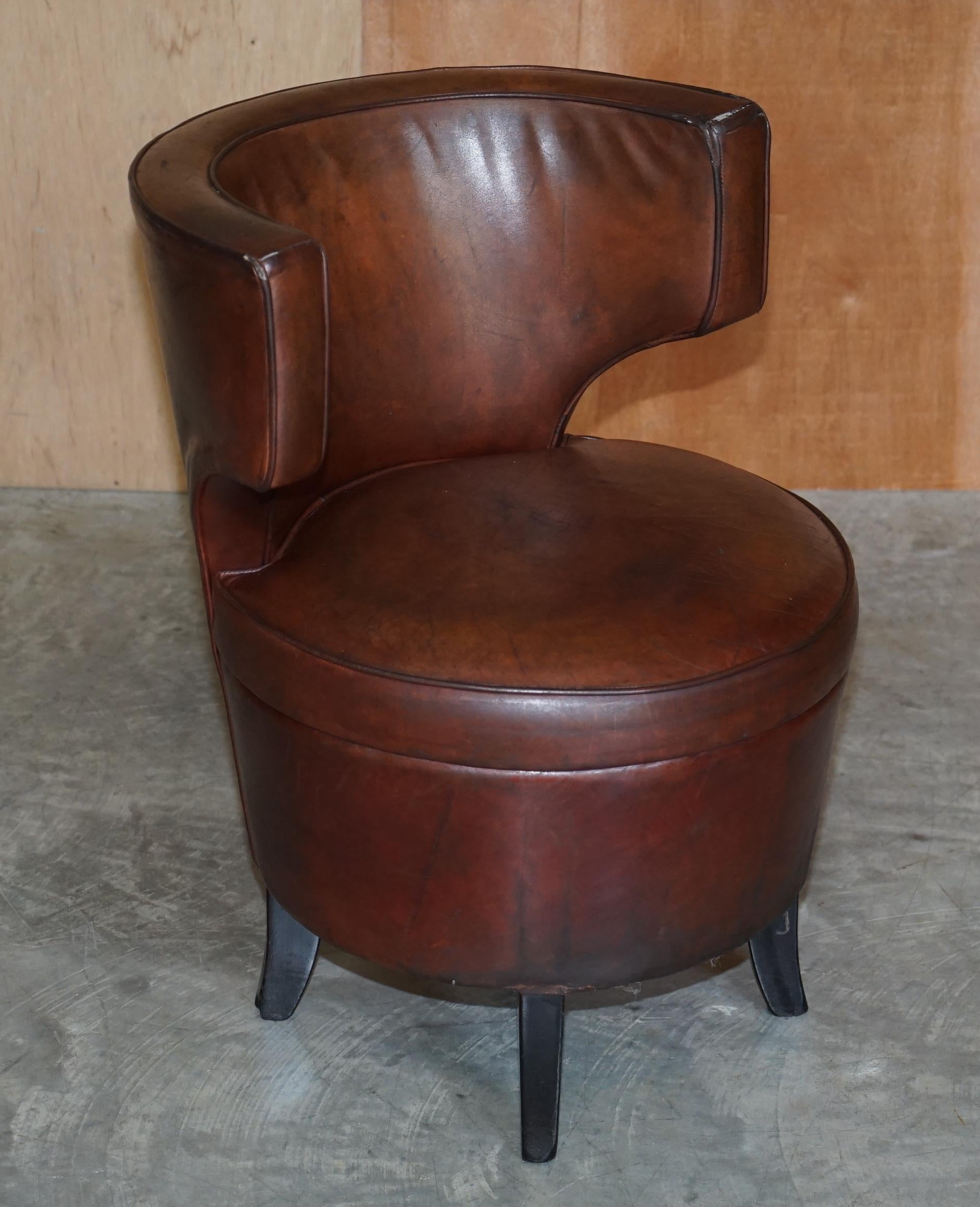 For Restoration Suite of 6 Very Comfortable Aged Brown Leather Tub Armchairs 13