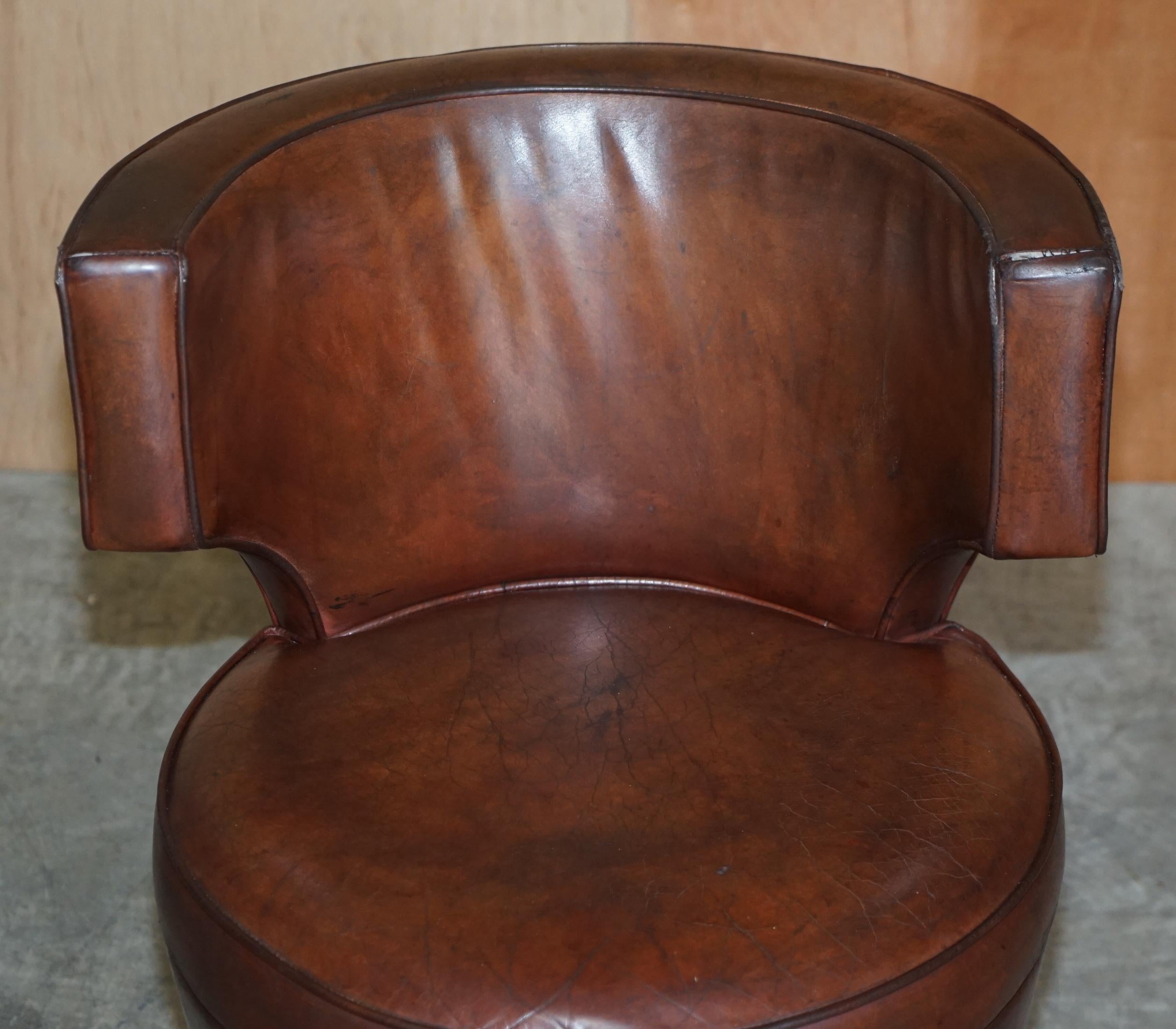 For Restoration Suite of 6 Very Comfortable Aged Brown Leather Tub Armchairs 14