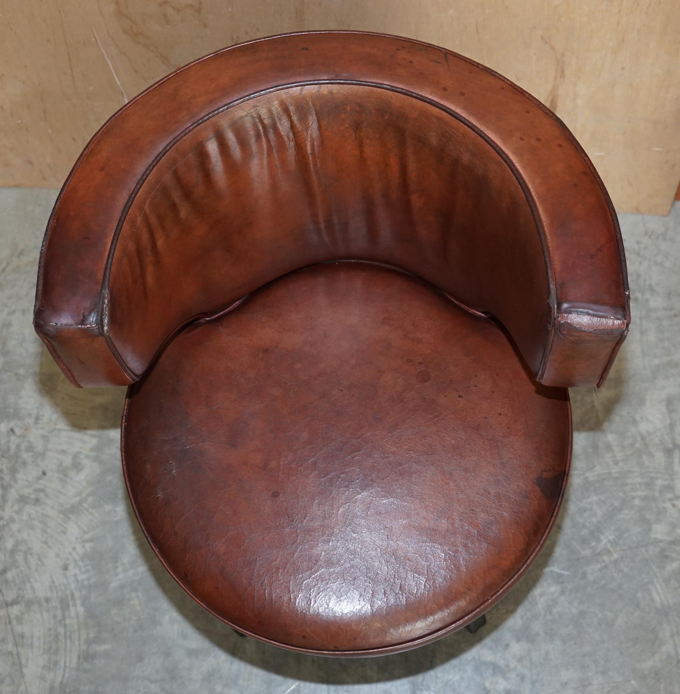 English For Restoration Suite of 6 Very Comfortable Aged Brown Leather Tub Armchairs