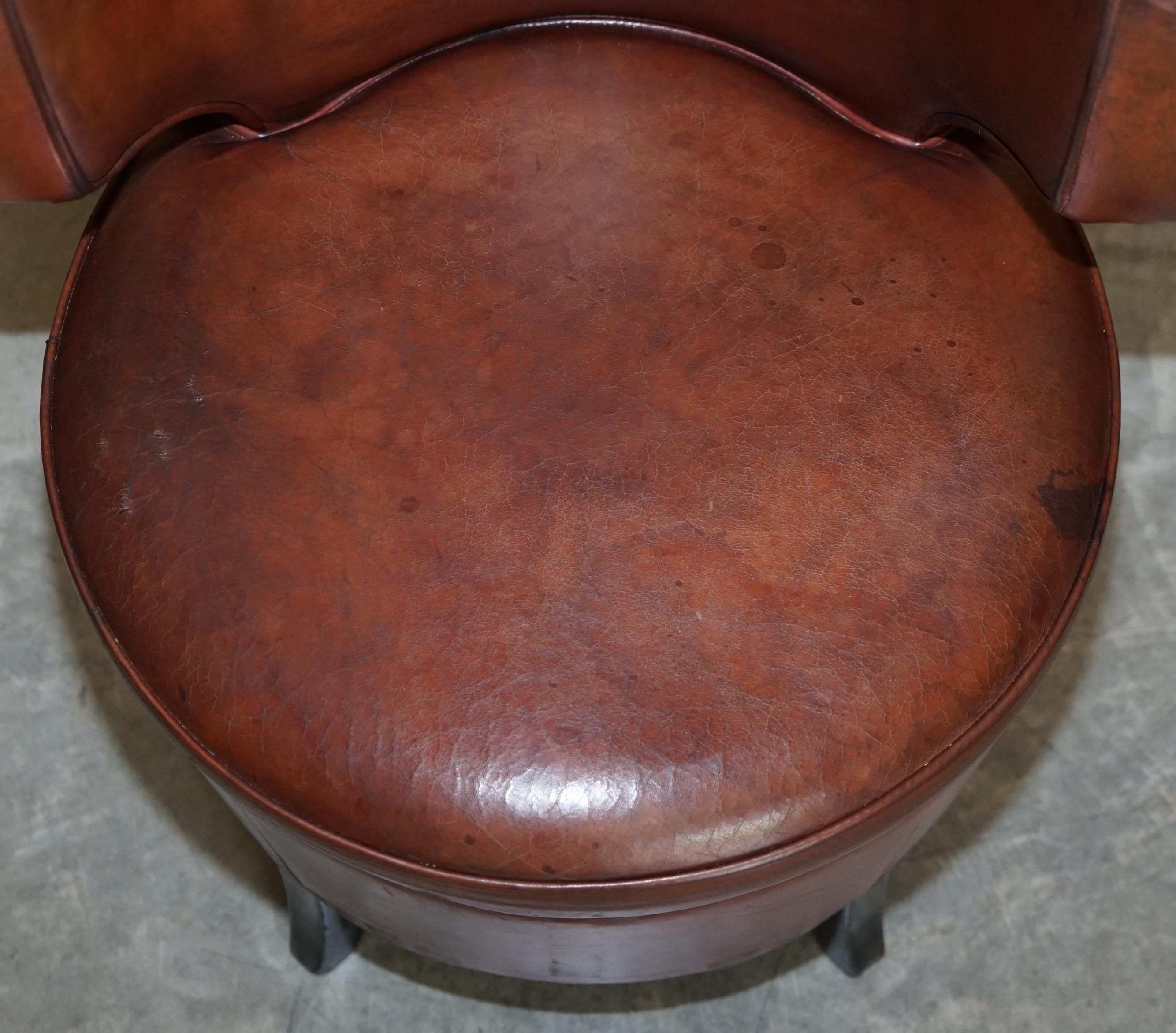 Hand-Crafted For Restoration Suite of 6 Very Comfortable Aged Brown Leather Tub Armchairs