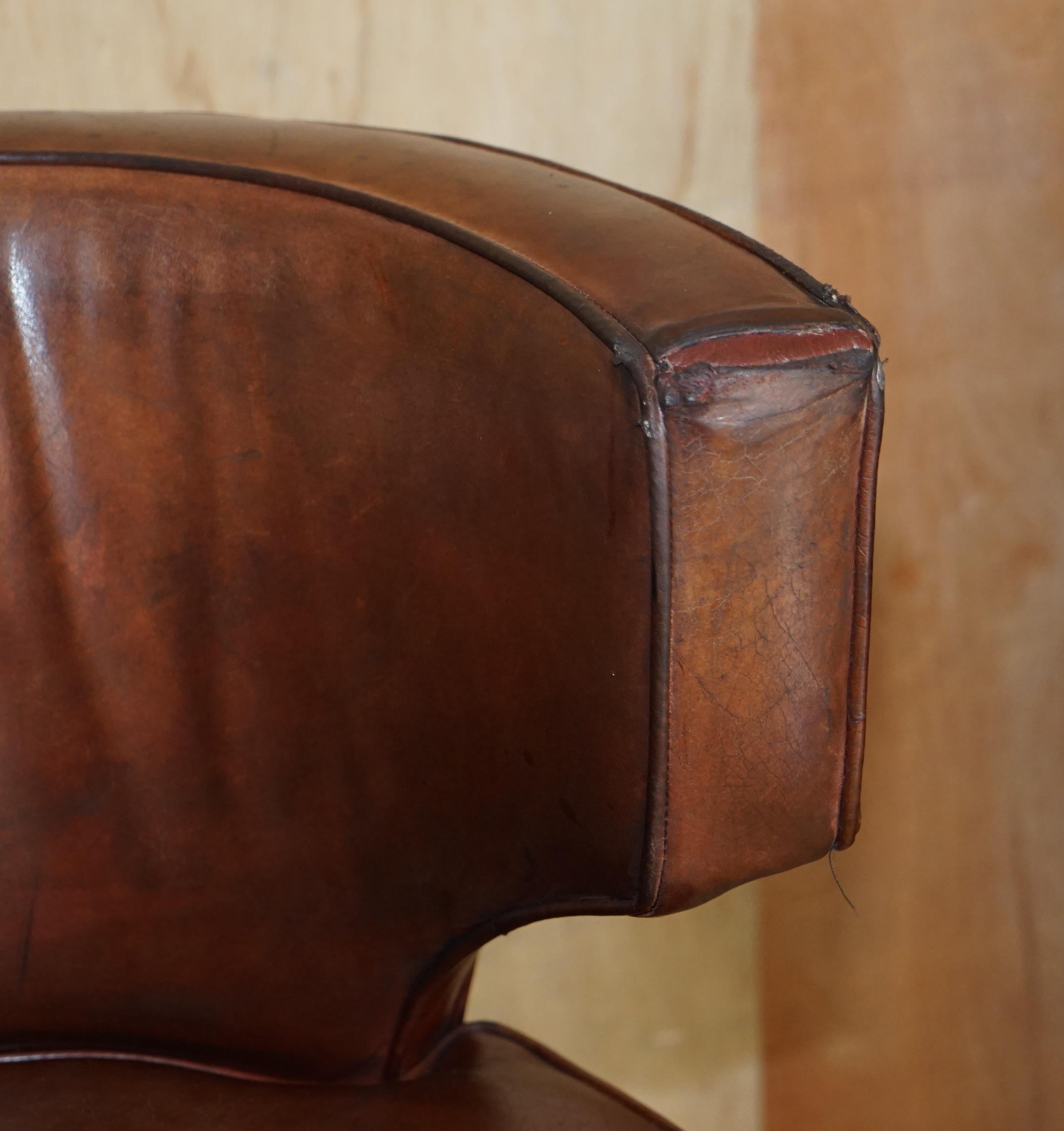 20th Century For Restoration Suite of 6 Very Comfortable Aged Brown Leather Tub Armchairs