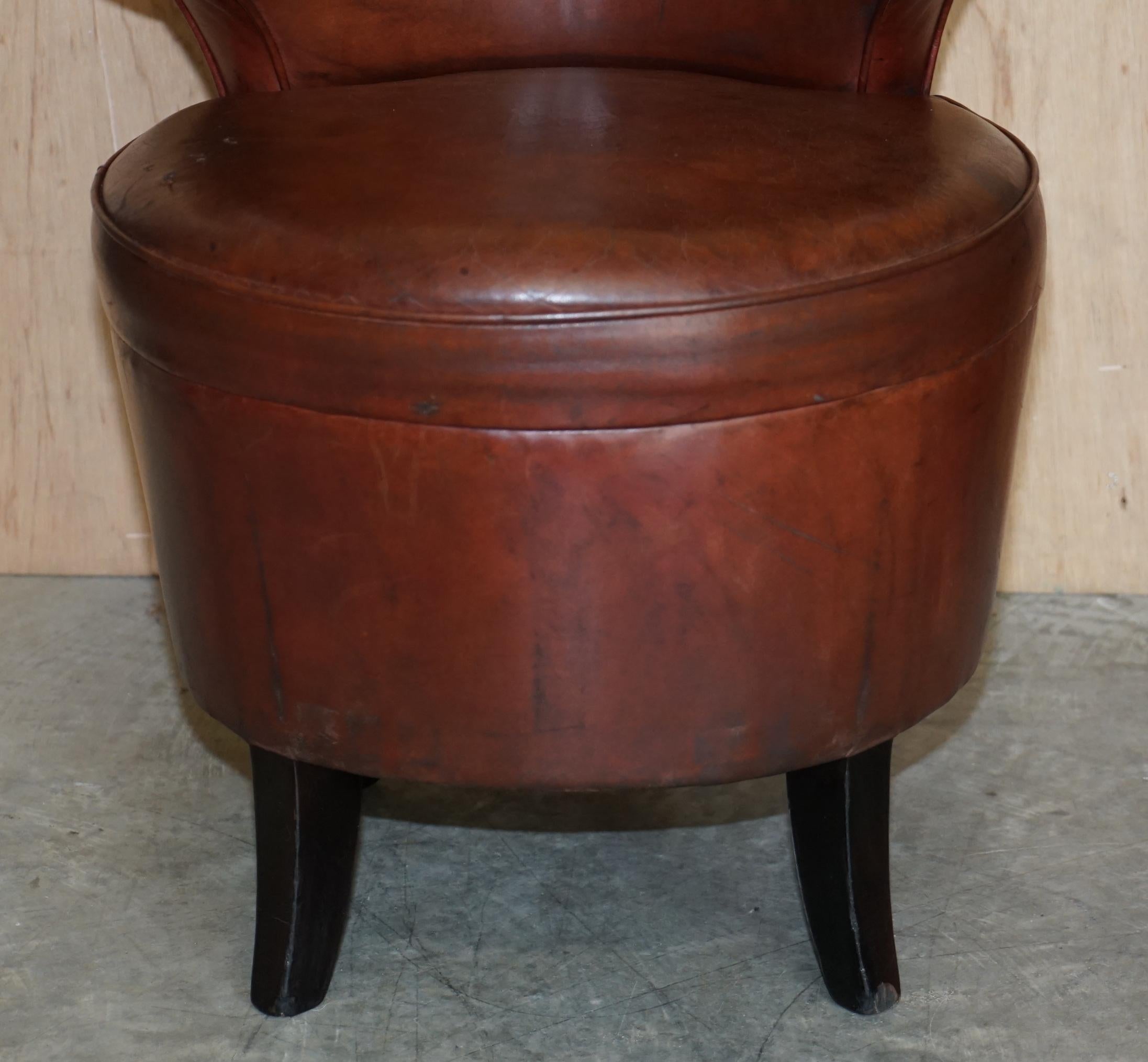 For Restoration Suite of 6 Very Comfortable Aged Brown Leather Tub Armchairs 1